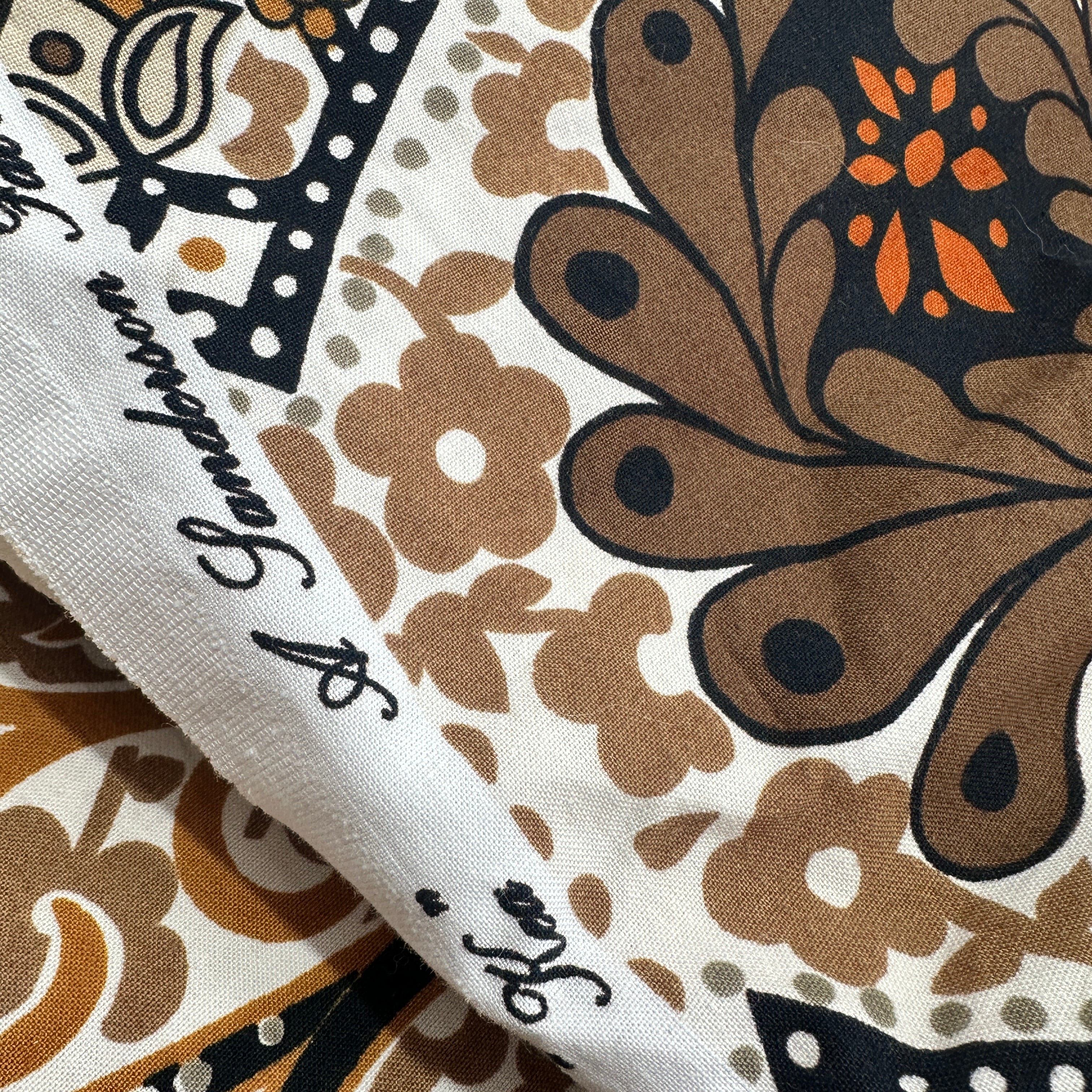 170cms Brown Retro Bold Floral Fabric