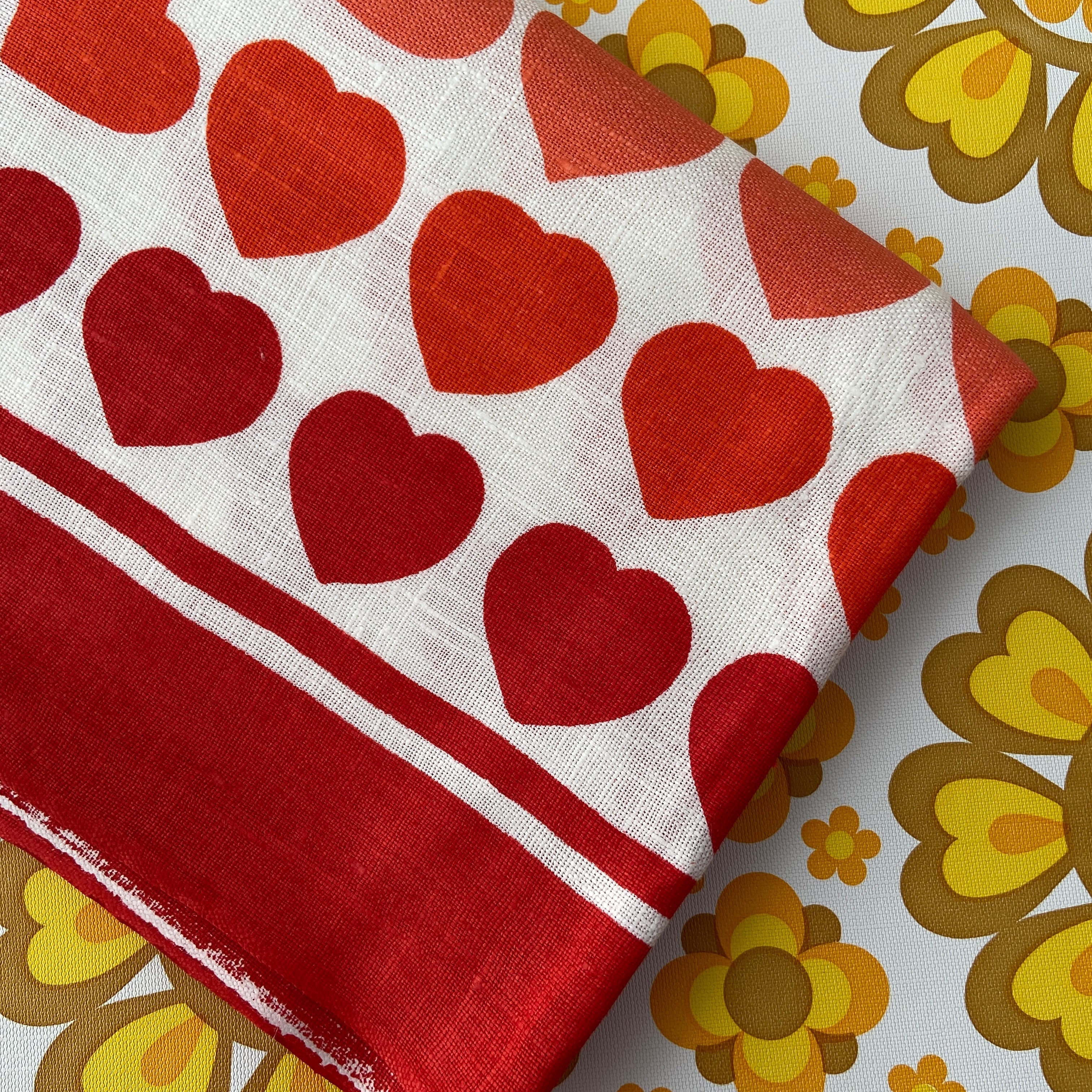 Wonderful Cute Vintage RED Hearts LINEN Tea Towel UNUSED