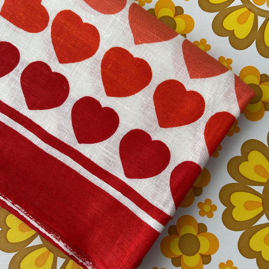 Vintage RED Hearts LINEN Tea Towel UNUSED