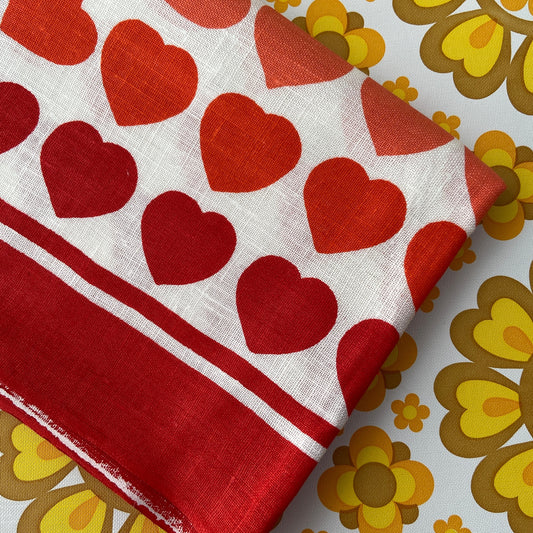 Wonderful Cute Vintage RED Hearts LINEN Tea Towel UNUSED