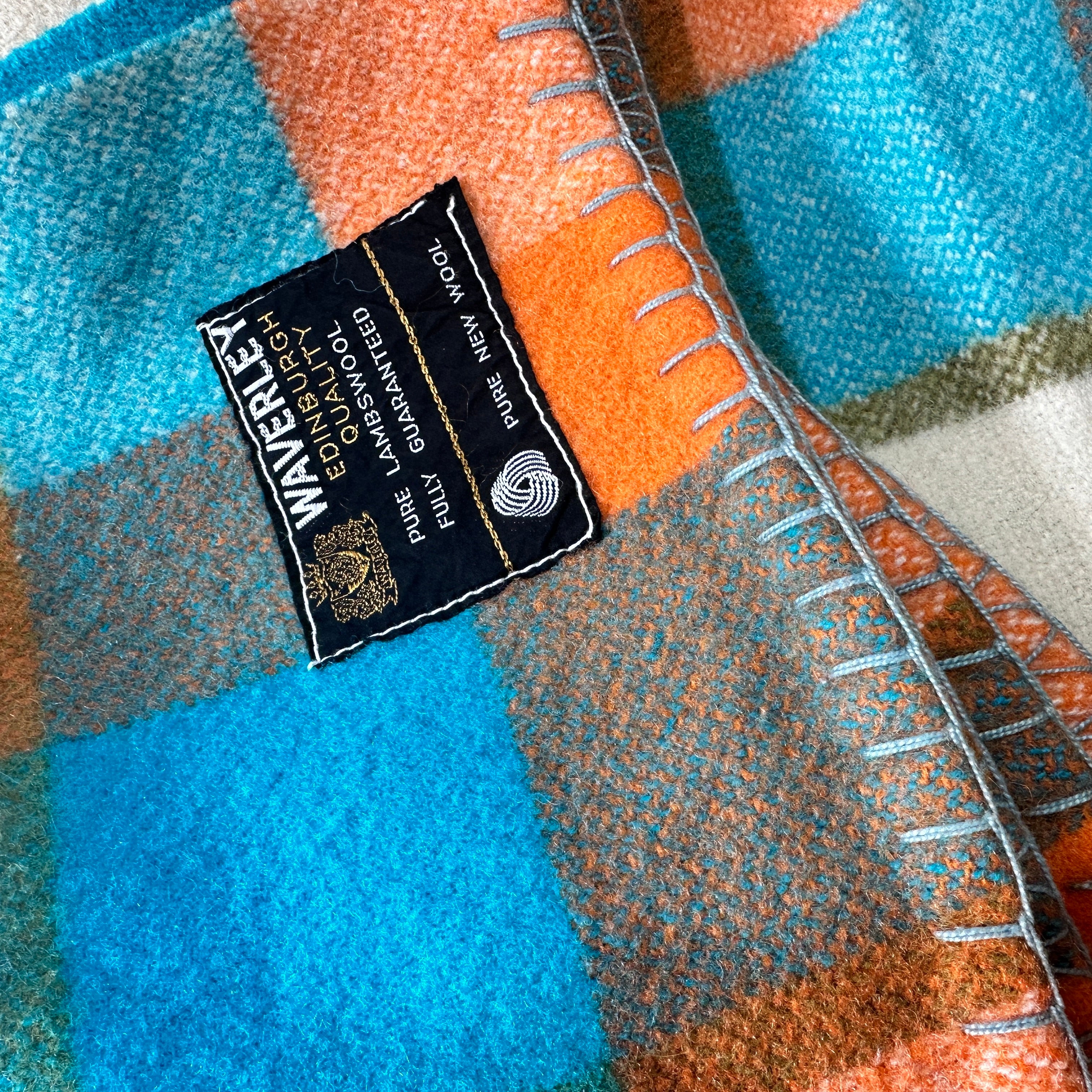 AMAZING Condition Blue & Orange Blanket WOOL