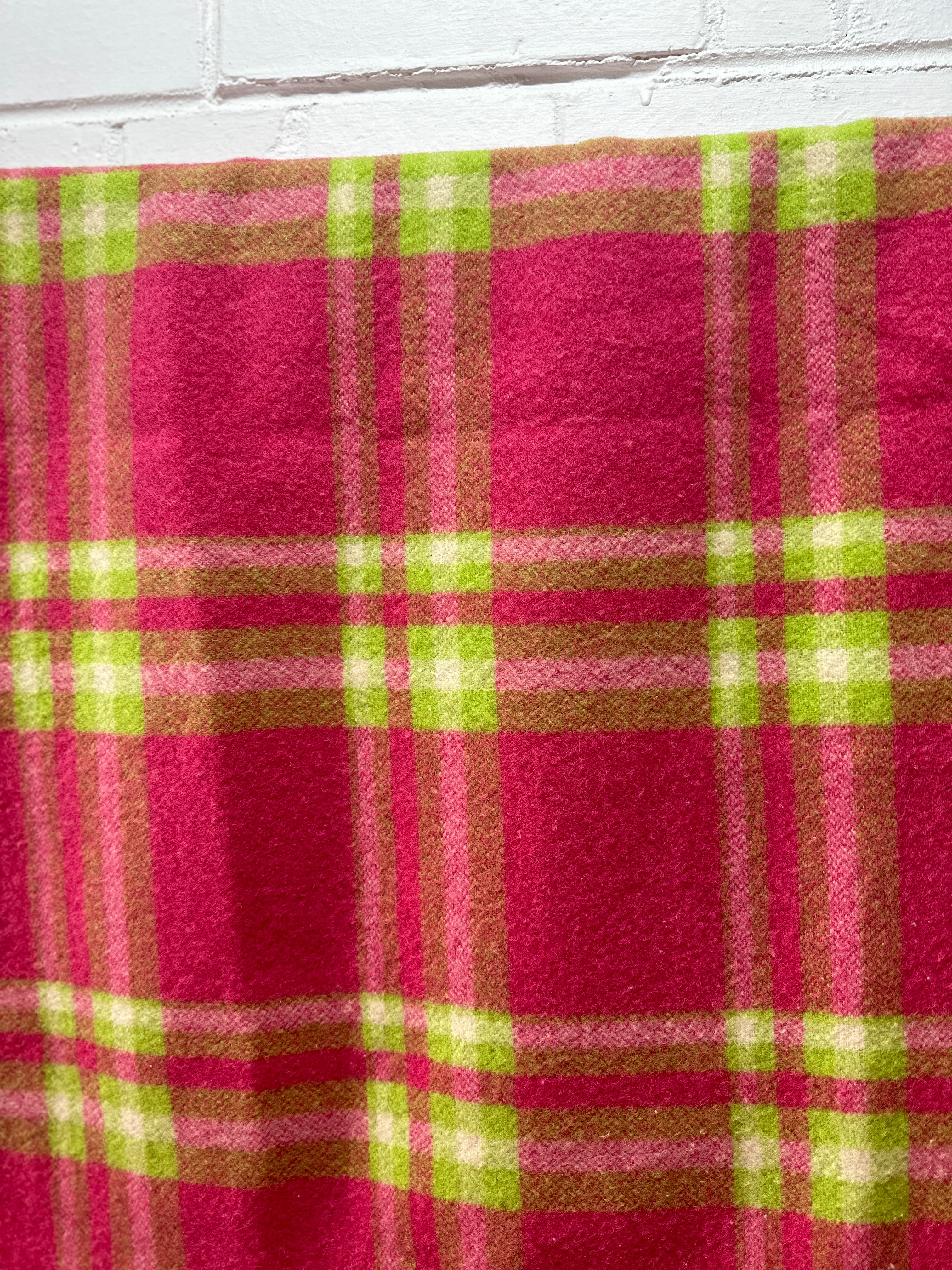 Pink & Green Bright Vintage Blanket WOOL