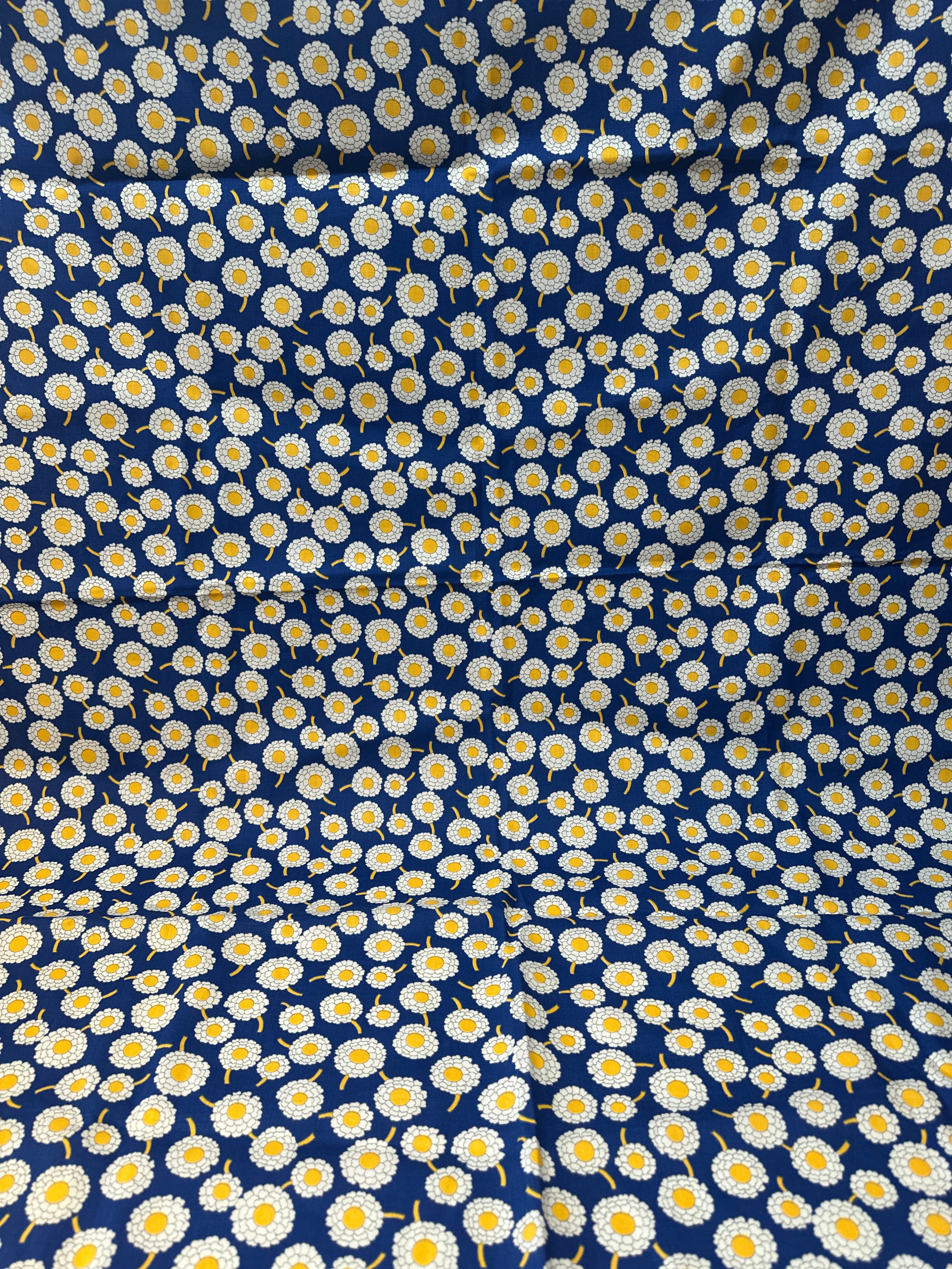 120cms All Cotton VINTAGE Floral Blue & Yellow Fabric