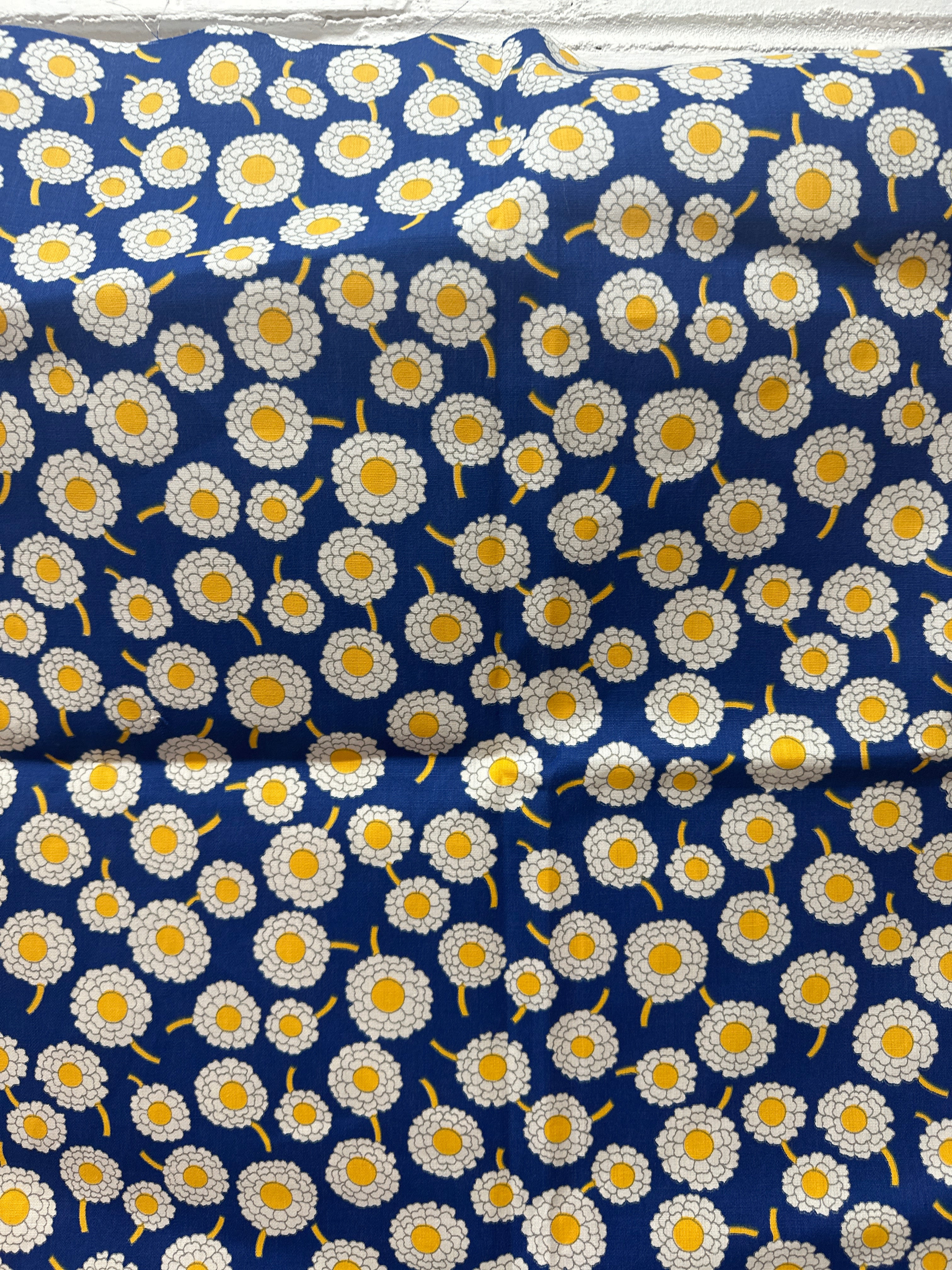 120cms All Cotton VINTAGE Floral Blue & Yellow Fabric