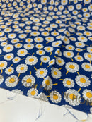 120cms All Cotton VINTAGE Floral Blue & Yellow Fabric