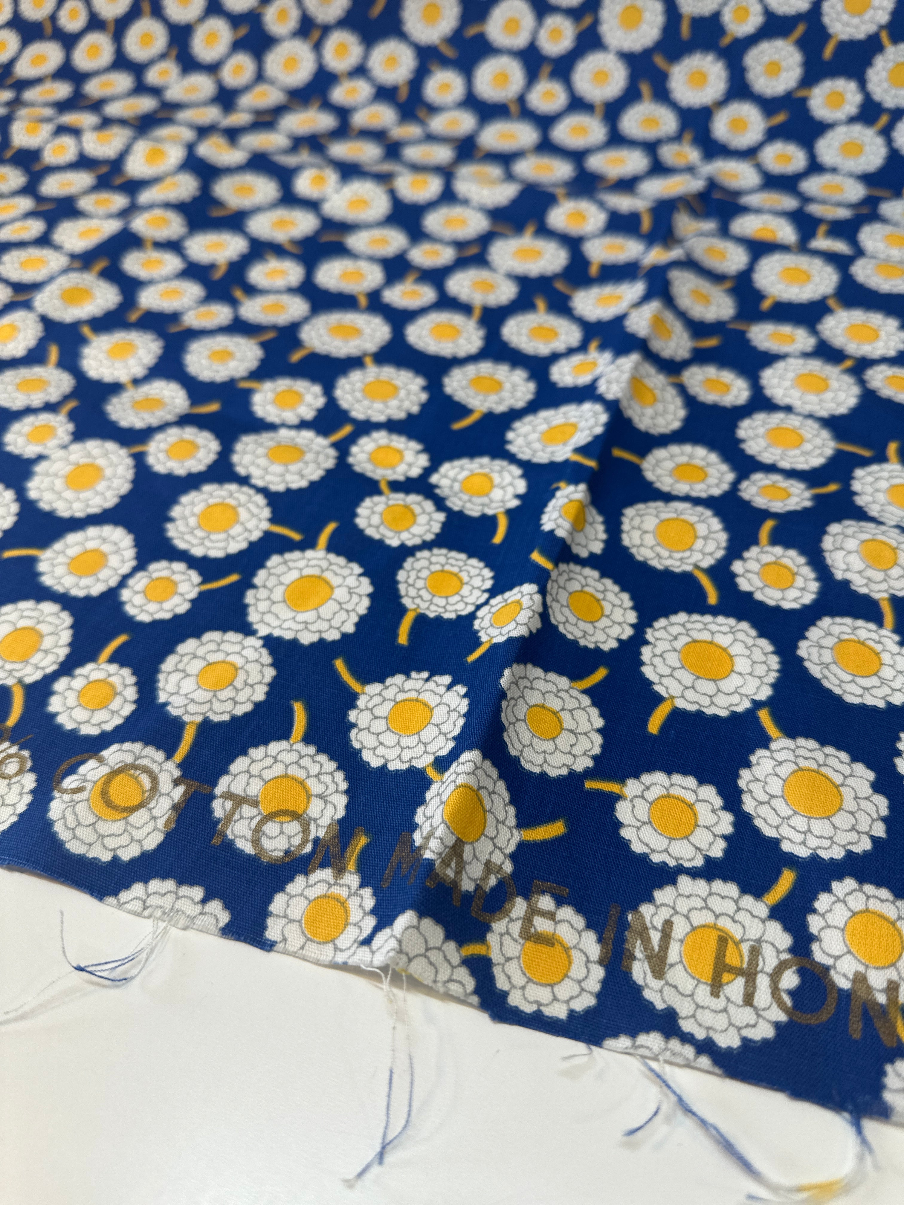120cms All Cotton VINTAGE Floral Blue & Yellow Fabric