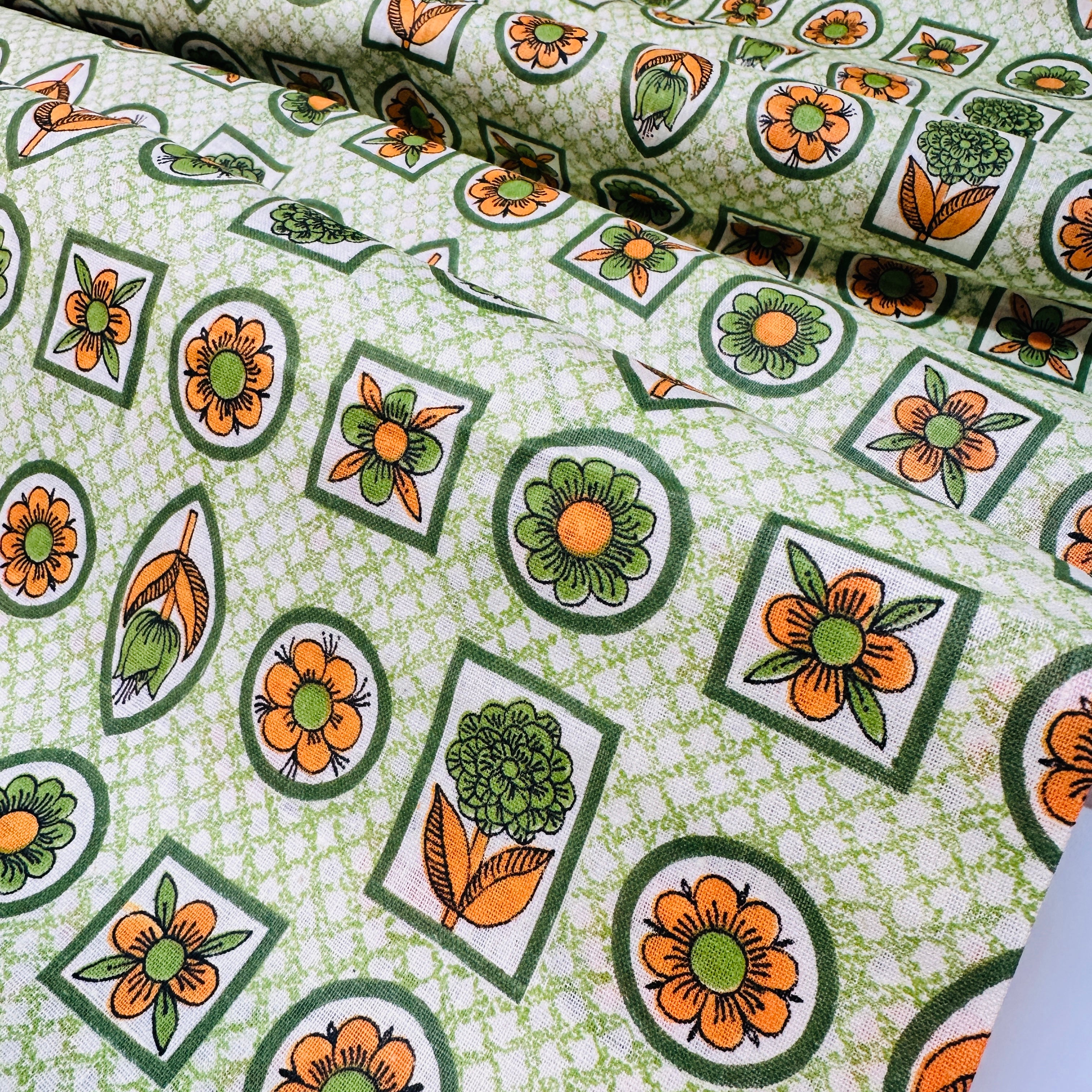 240cms Vintage Cotton Farbic Green & Orange Print