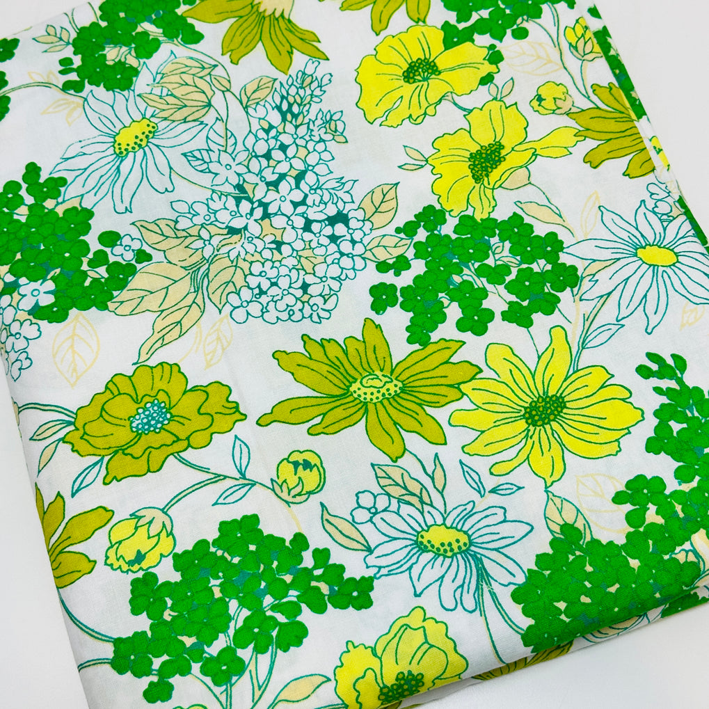UNUSED Vintage Green Floral Sheet FABRIC