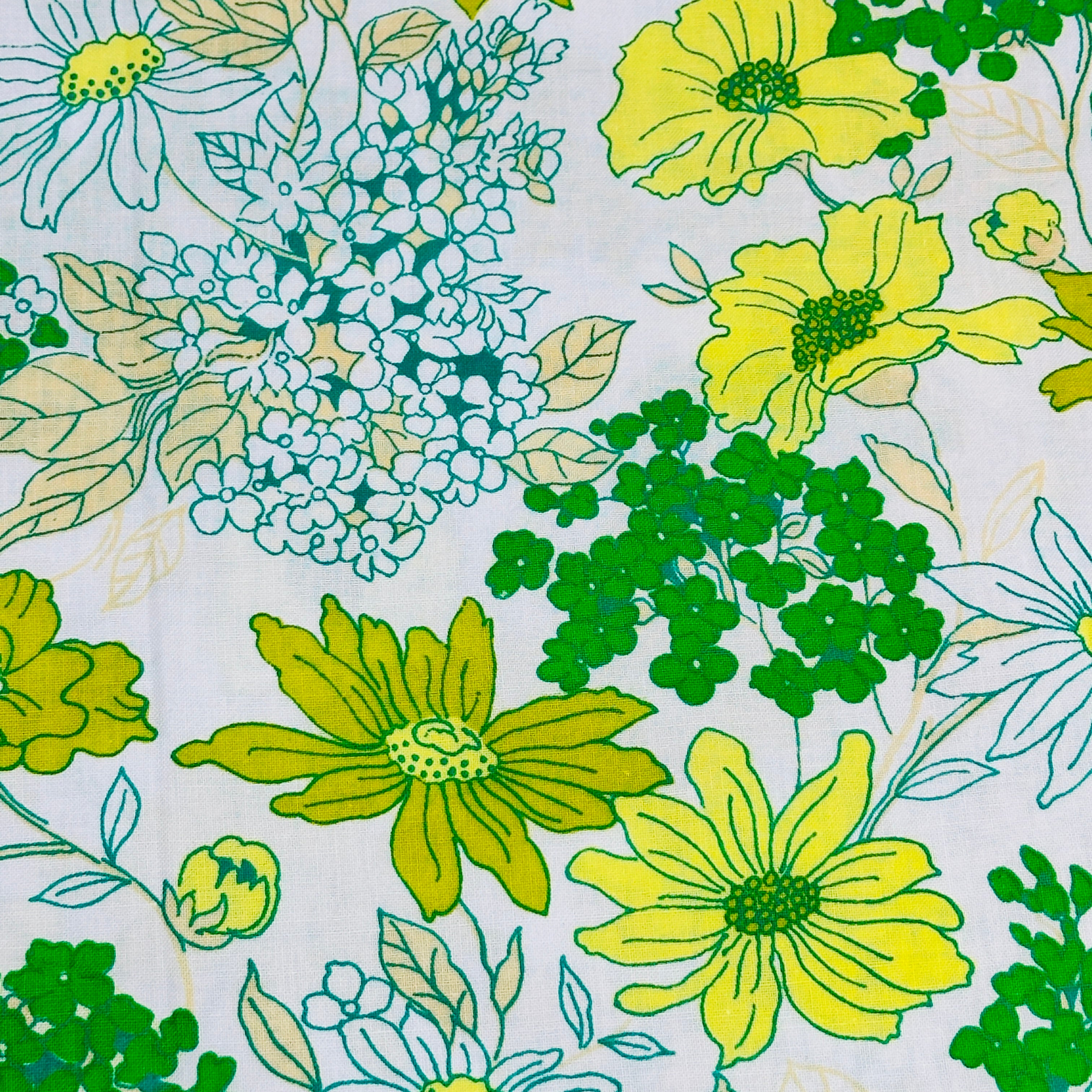 UNUSED Vintage Green Floral Sheet FABRIC