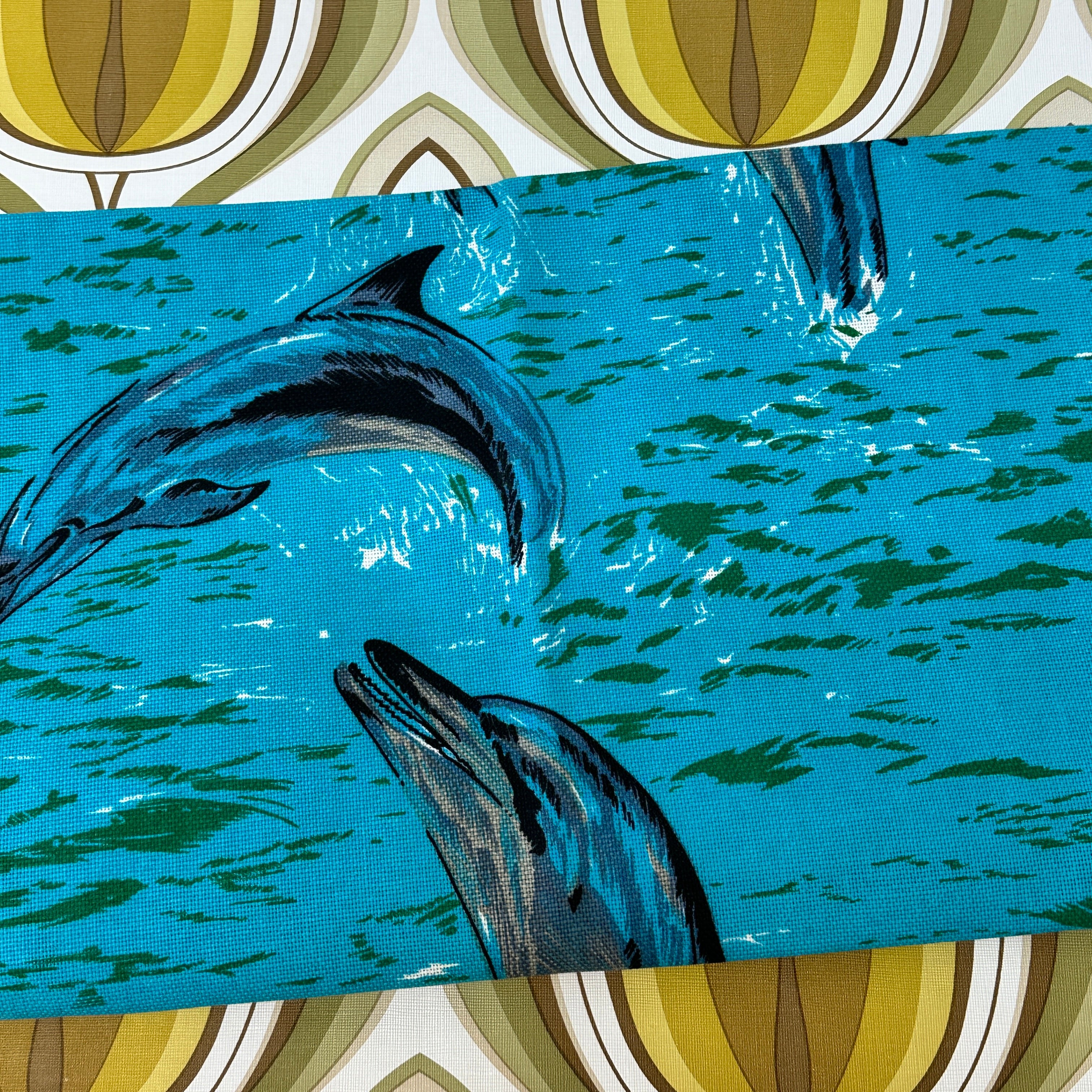 UNUSED Vintage Tea Towel Apron Dolphins