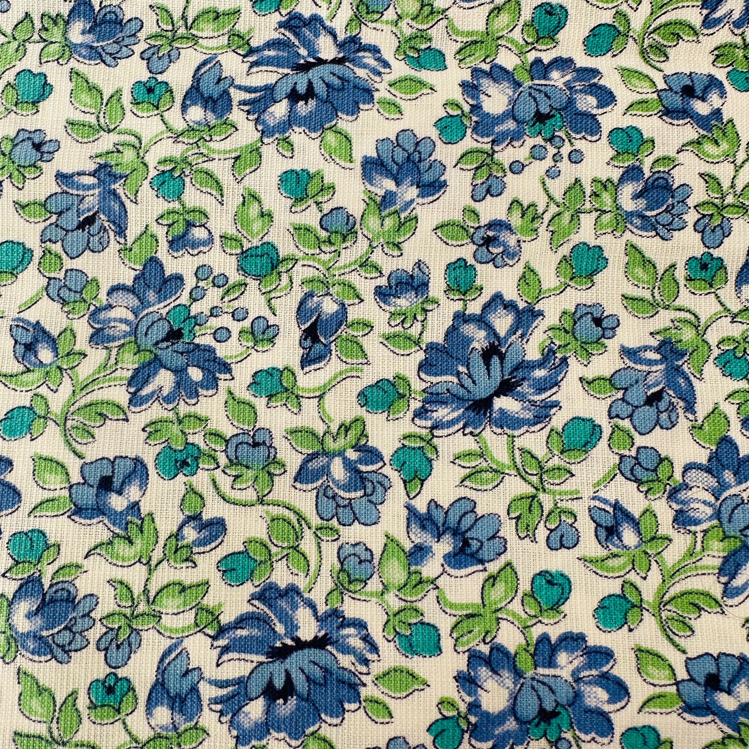 340cms VINTAGE Blue Floral Cotton FABRIC Beautiful