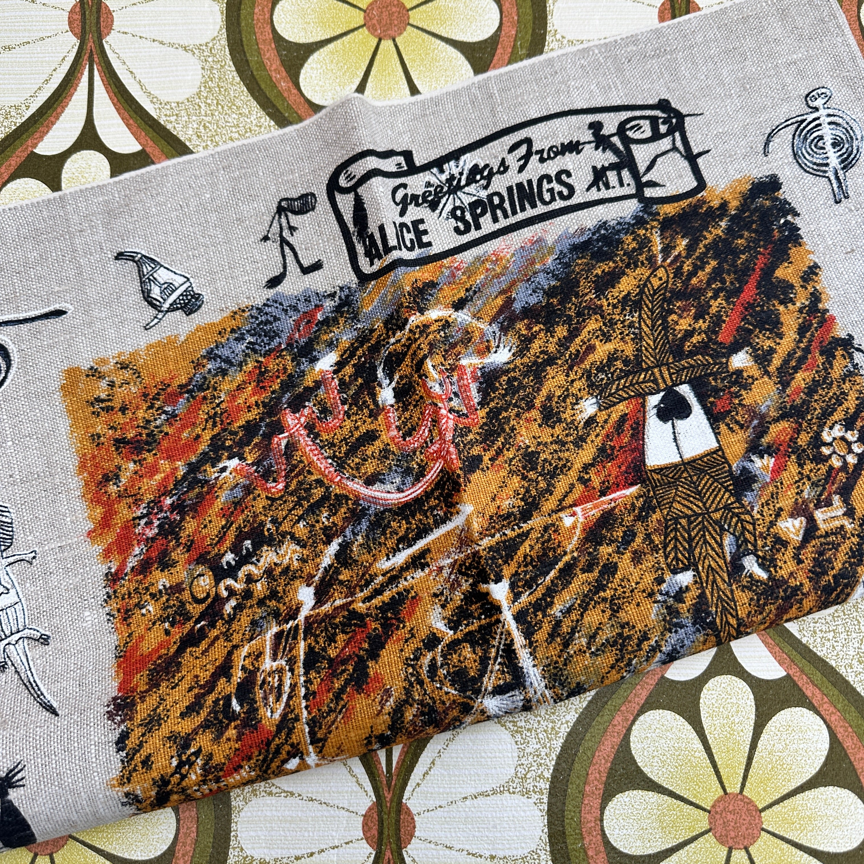 Vintage Australian Aboriginal Rock Drawings TEA Towel