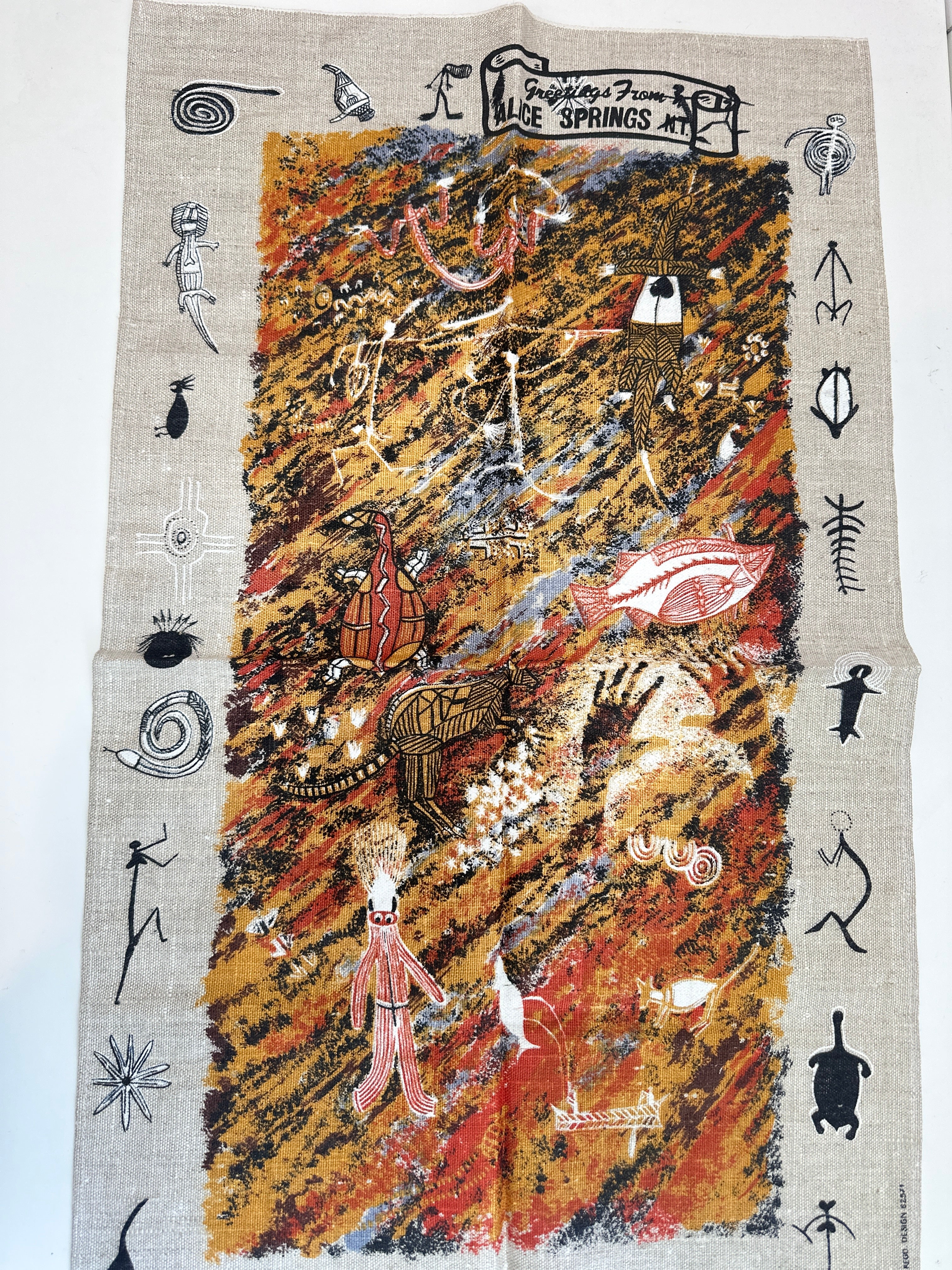 Vintage Australian Aboriginal Rock Drawings TEA Towel