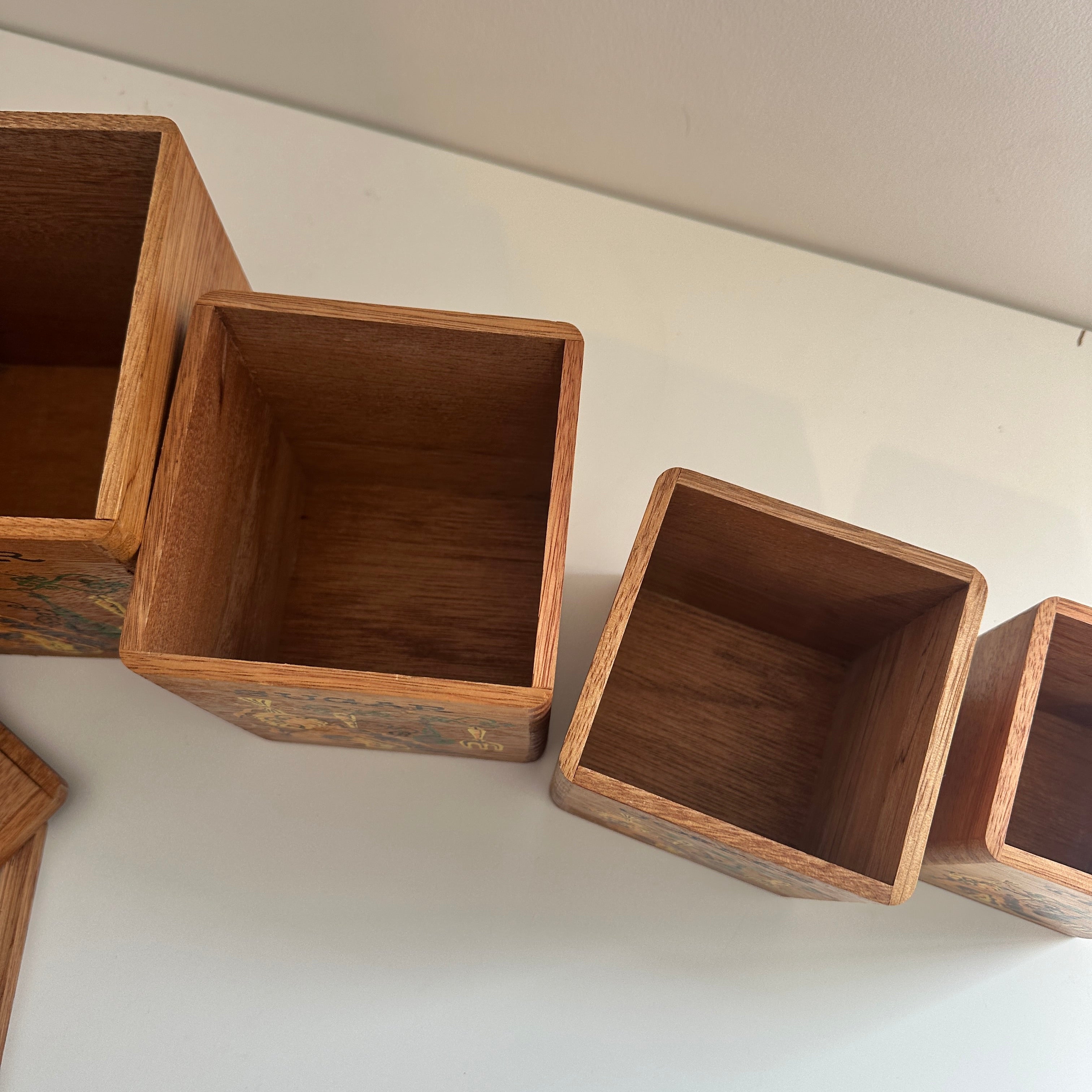 RETRO Set of Wooden Canisters FOUR Japan