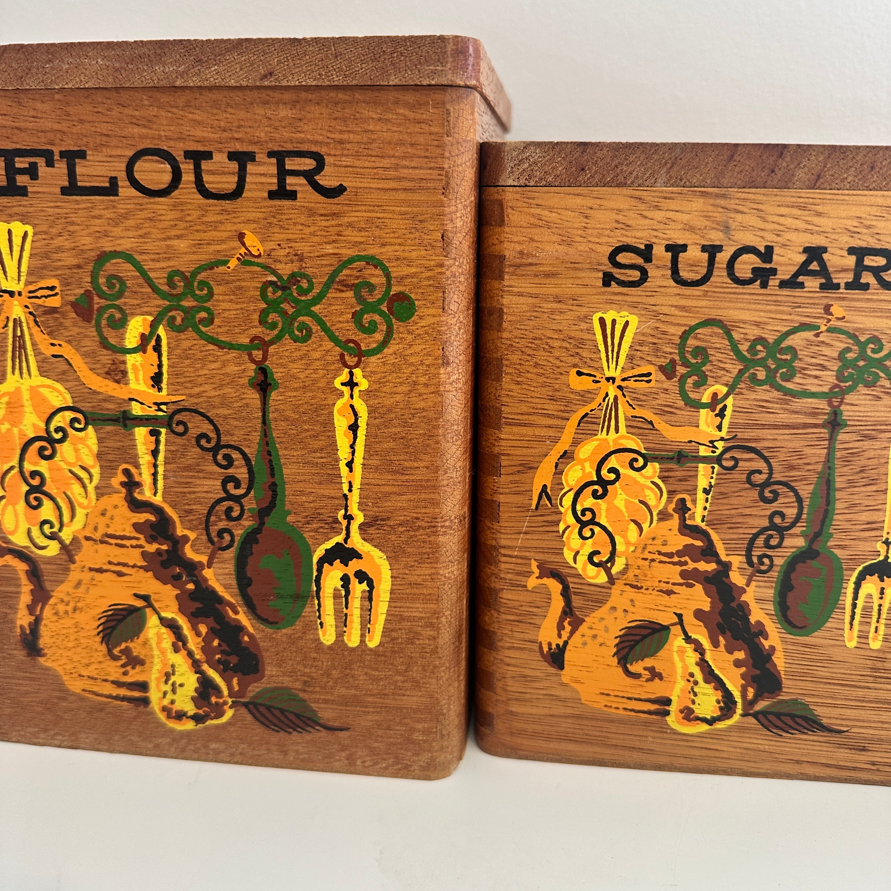 RETRO Set of Wooden Canisters FOUR Japan