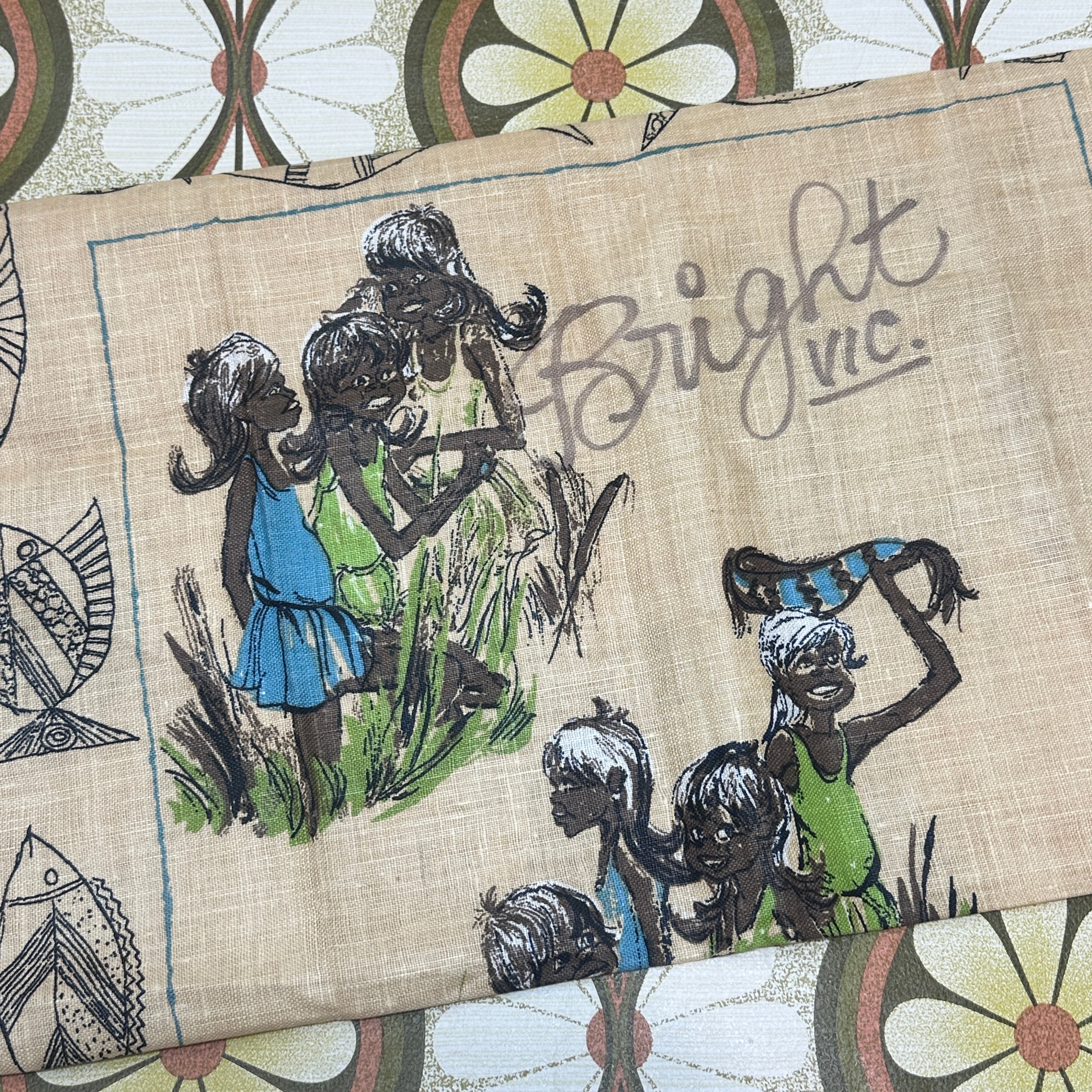 Bright Vintage Linen Tea Towel UNUSED