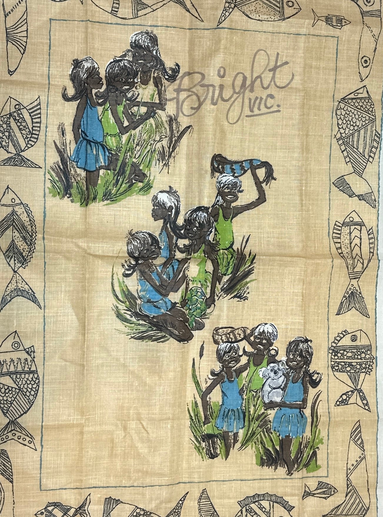 Bright Vintage Linen Tea Towel UNUSED