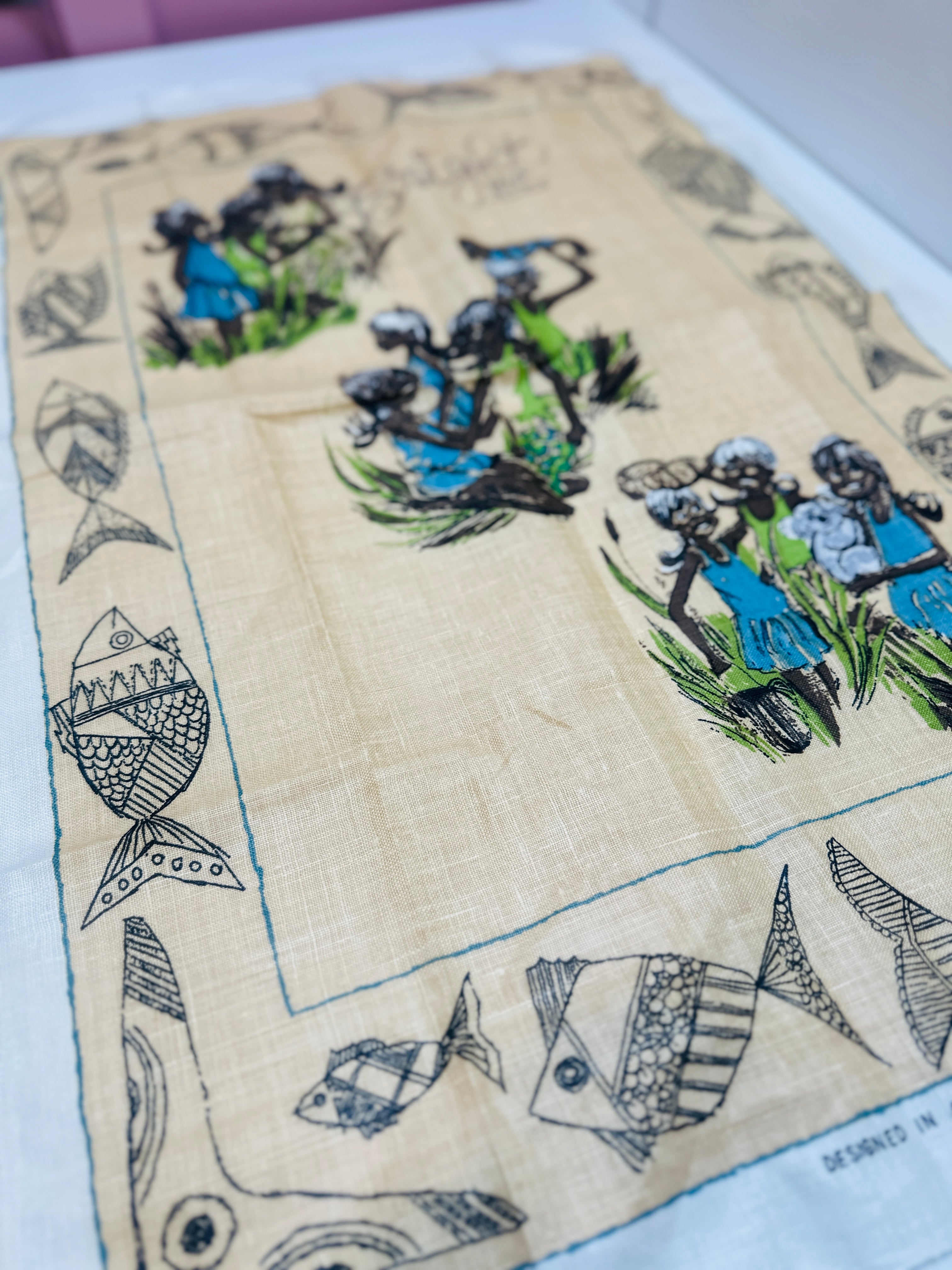 Bright Vintage Linen Tea Towel UNUSED