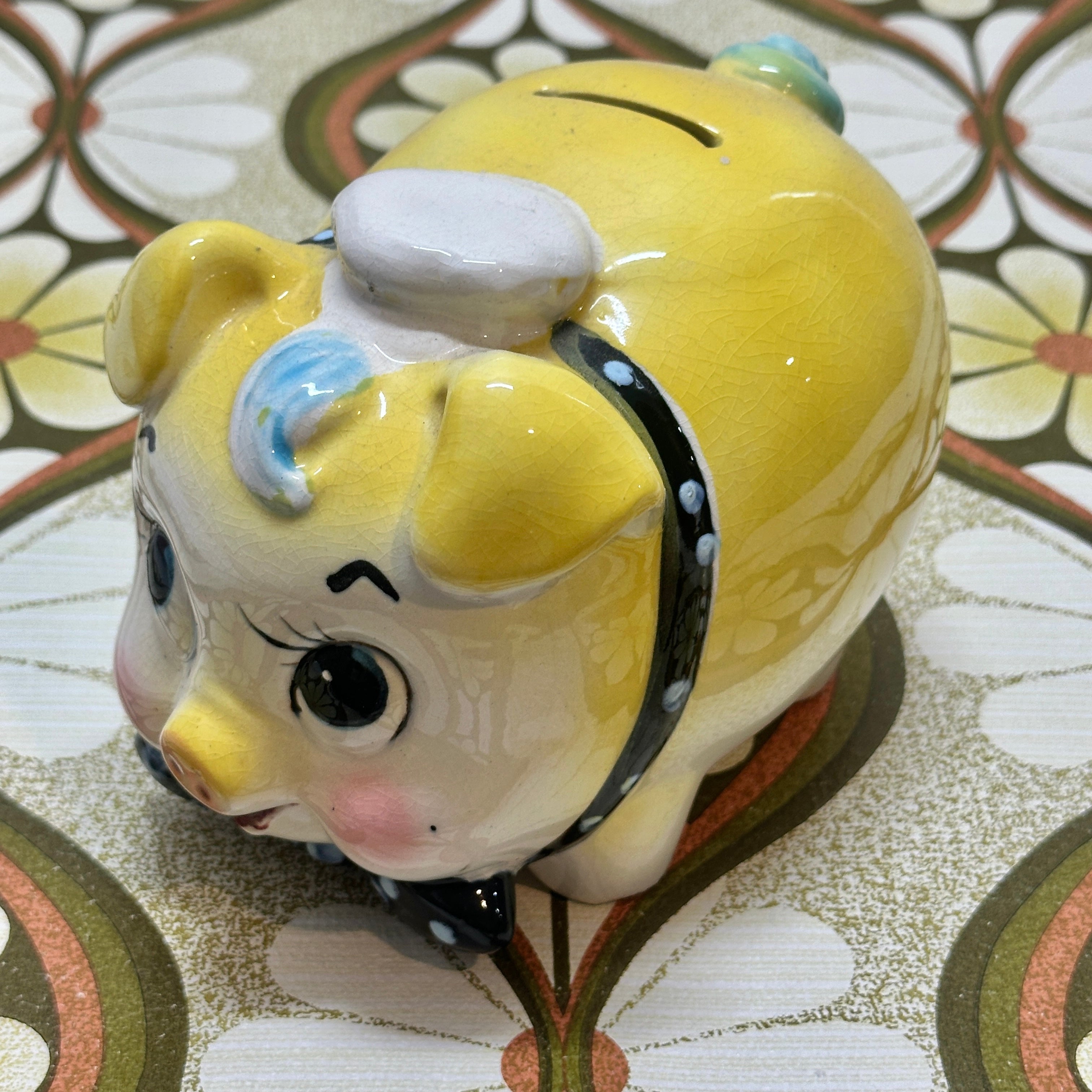 Kitsch Vintage Yellow Piggy Bank