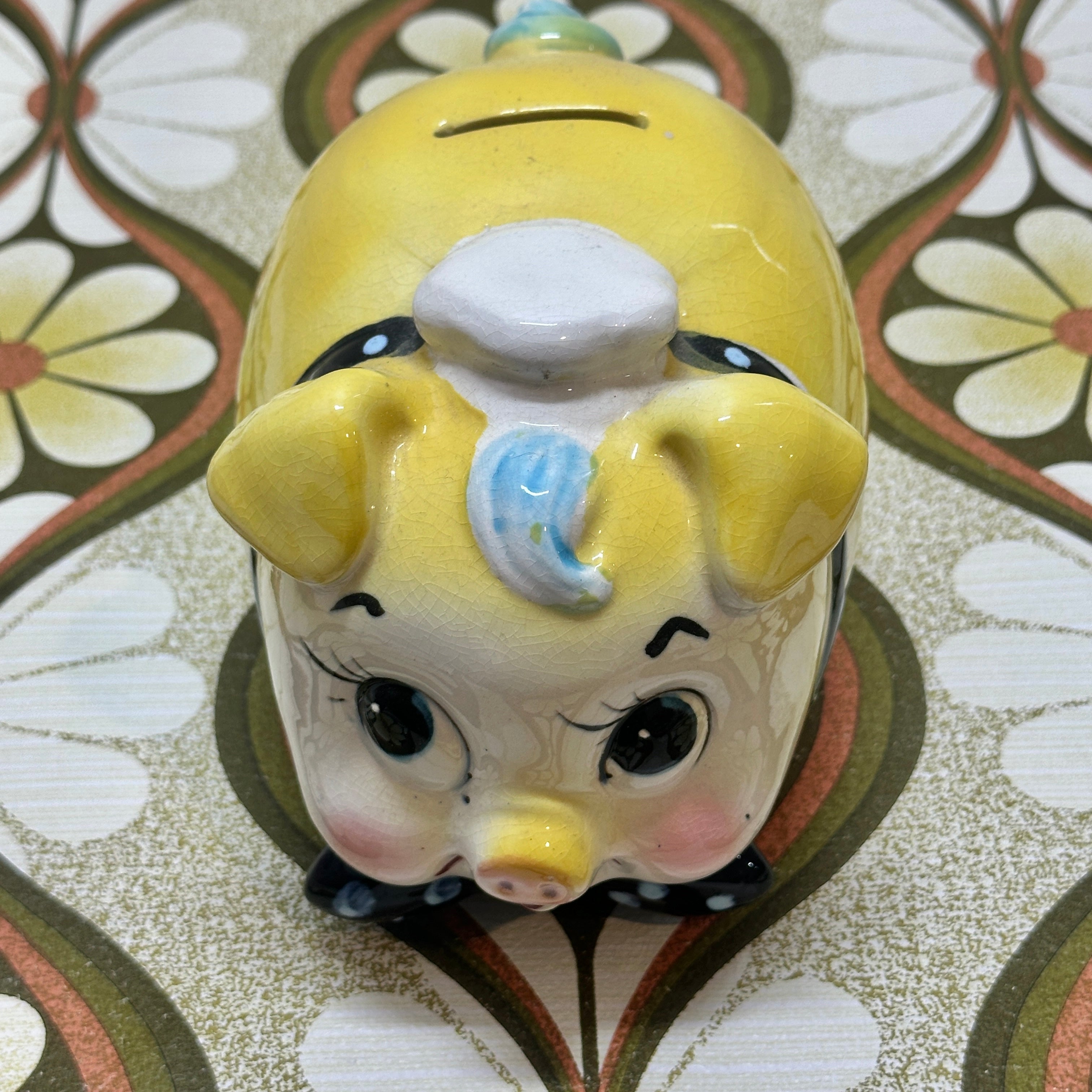 Kitsch Vintage Yellow Piggy Bank