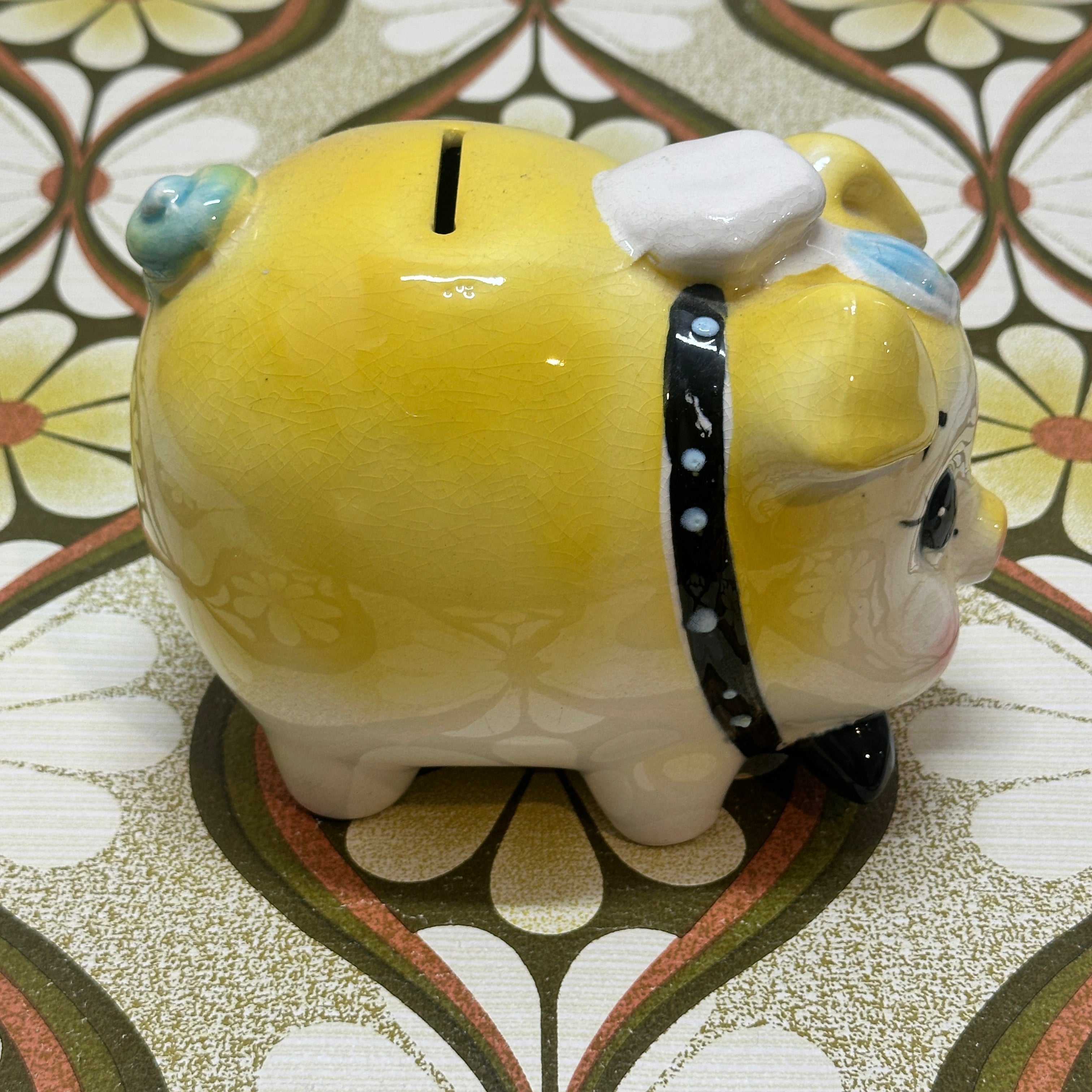 Kitsch Vintage Yellow Piggy Bank