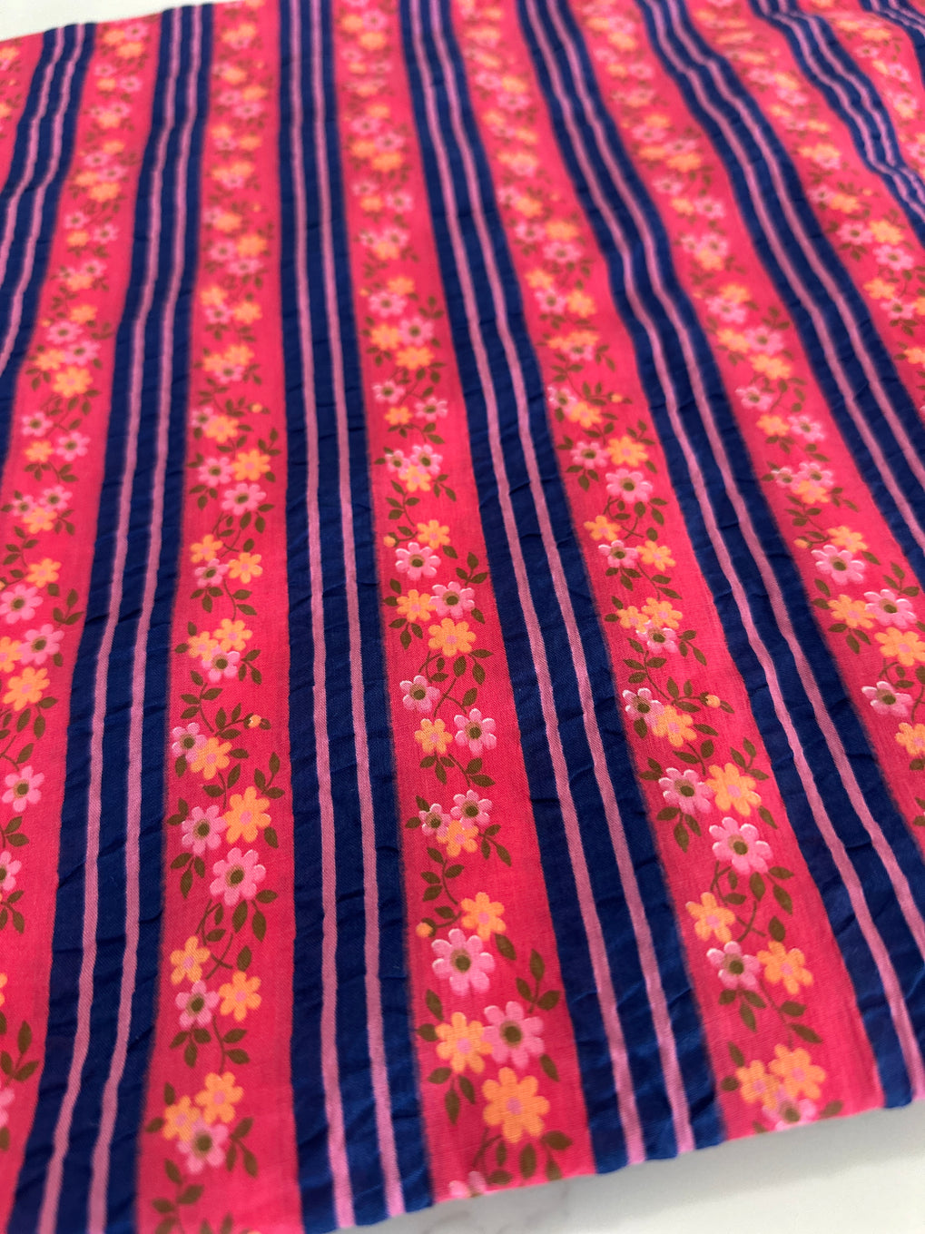 260cms Adorable Vintage Cotton Fabric Floral Stripes