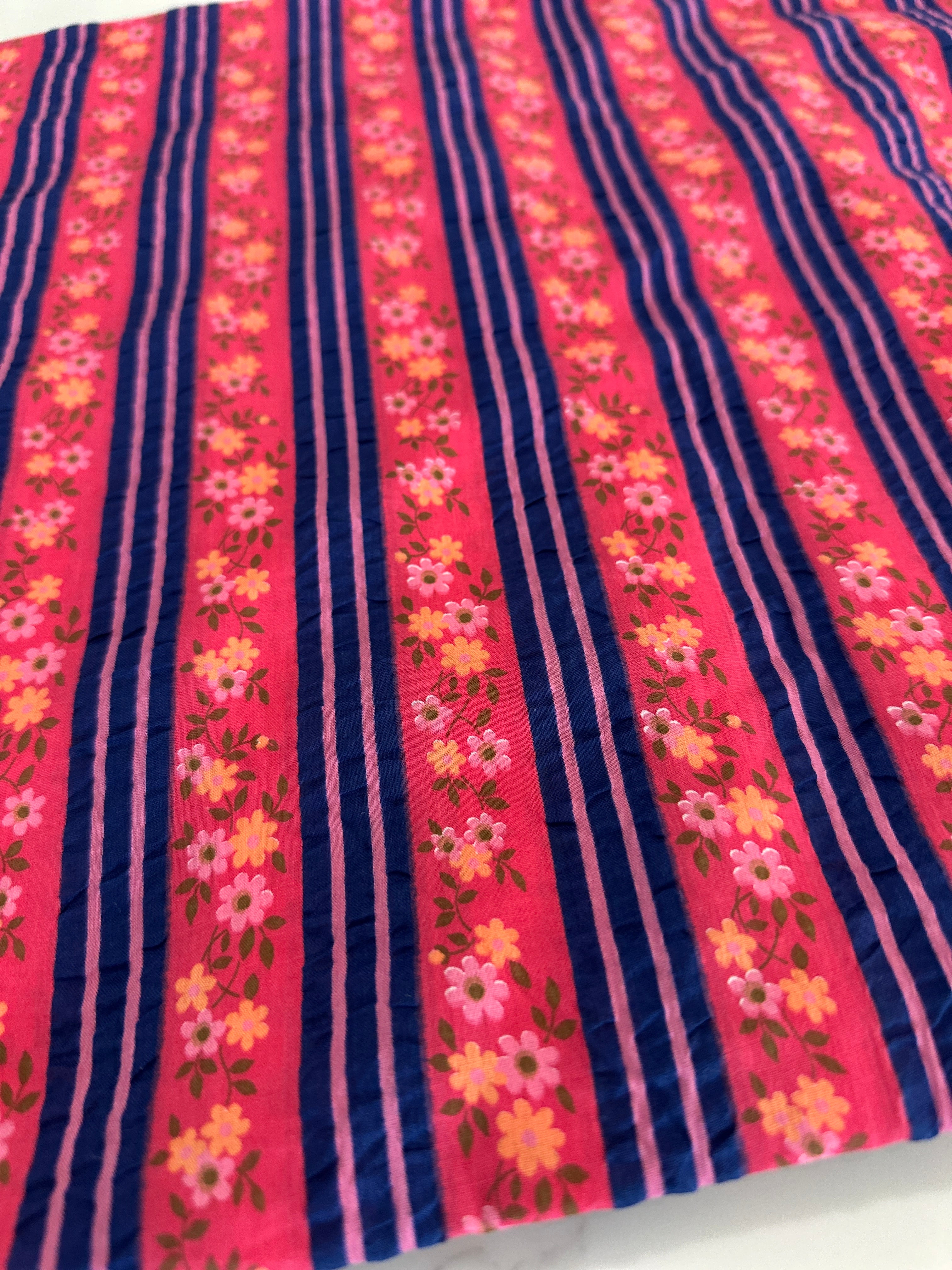 260cms Adorable Vintage Cotton Fabric Floral Stripes