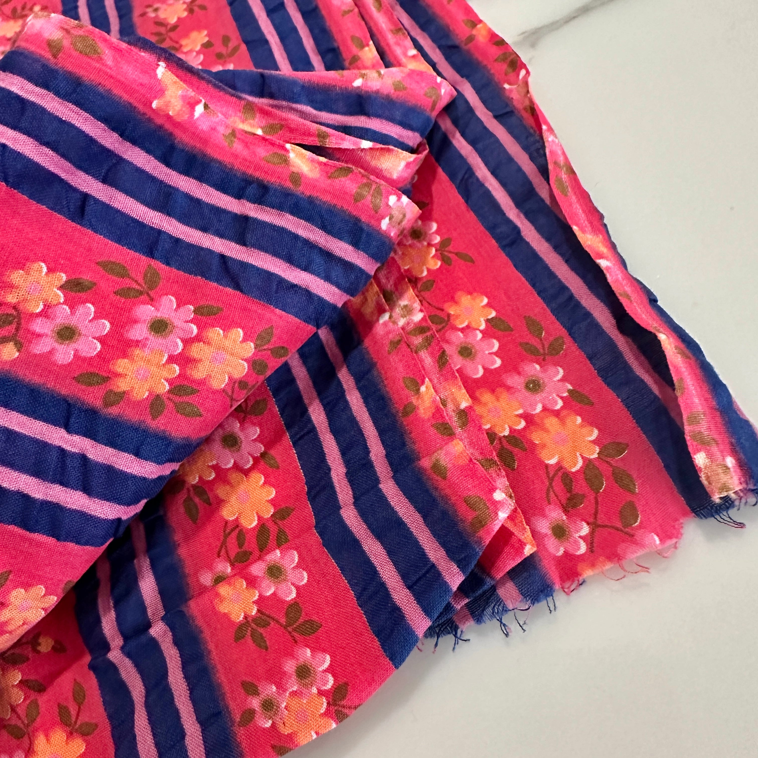 260cms Adorable Vintage Cotton Fabric Floral Stripes