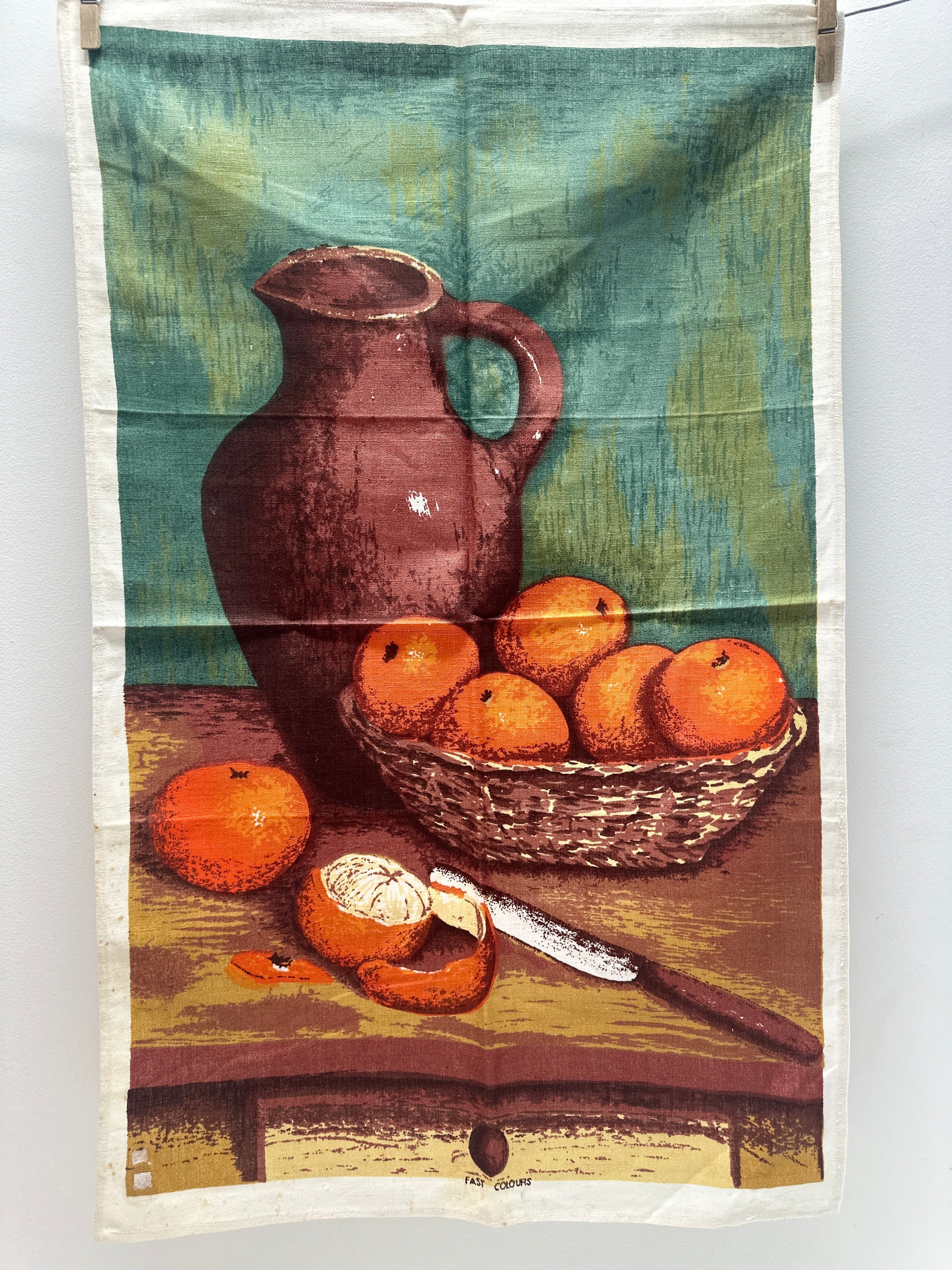 Vintage Tea Towel UNUSED Fast Colours Oranges
