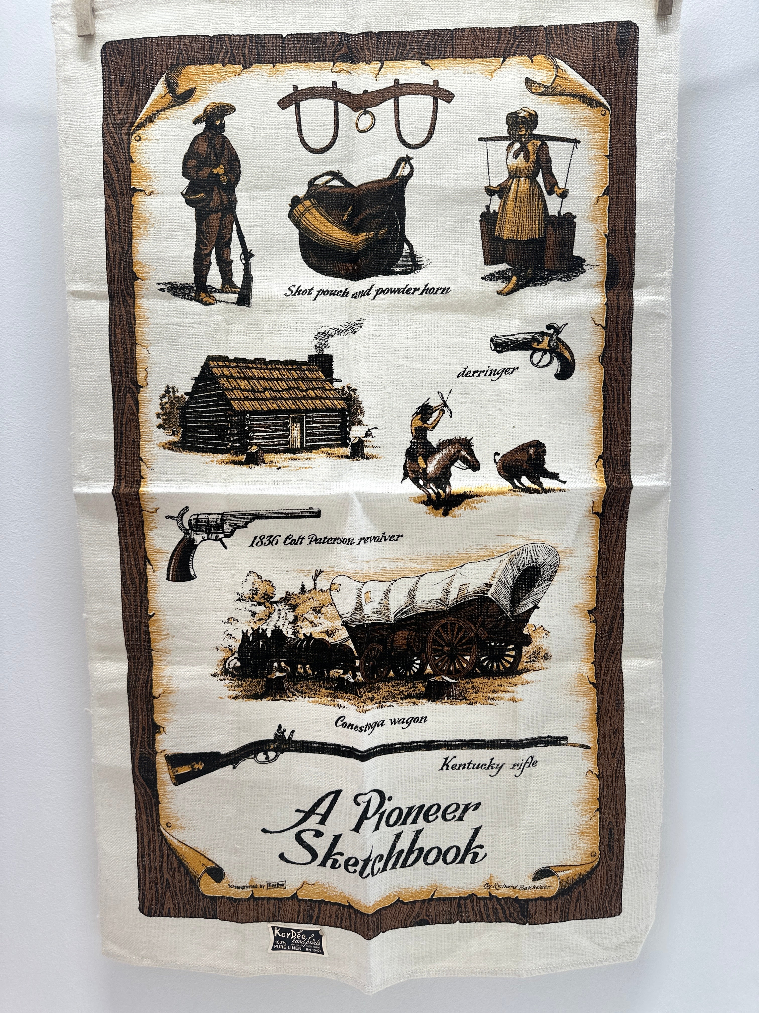 Vintage Tea Towel UNUSED Pioneer Sketchbook