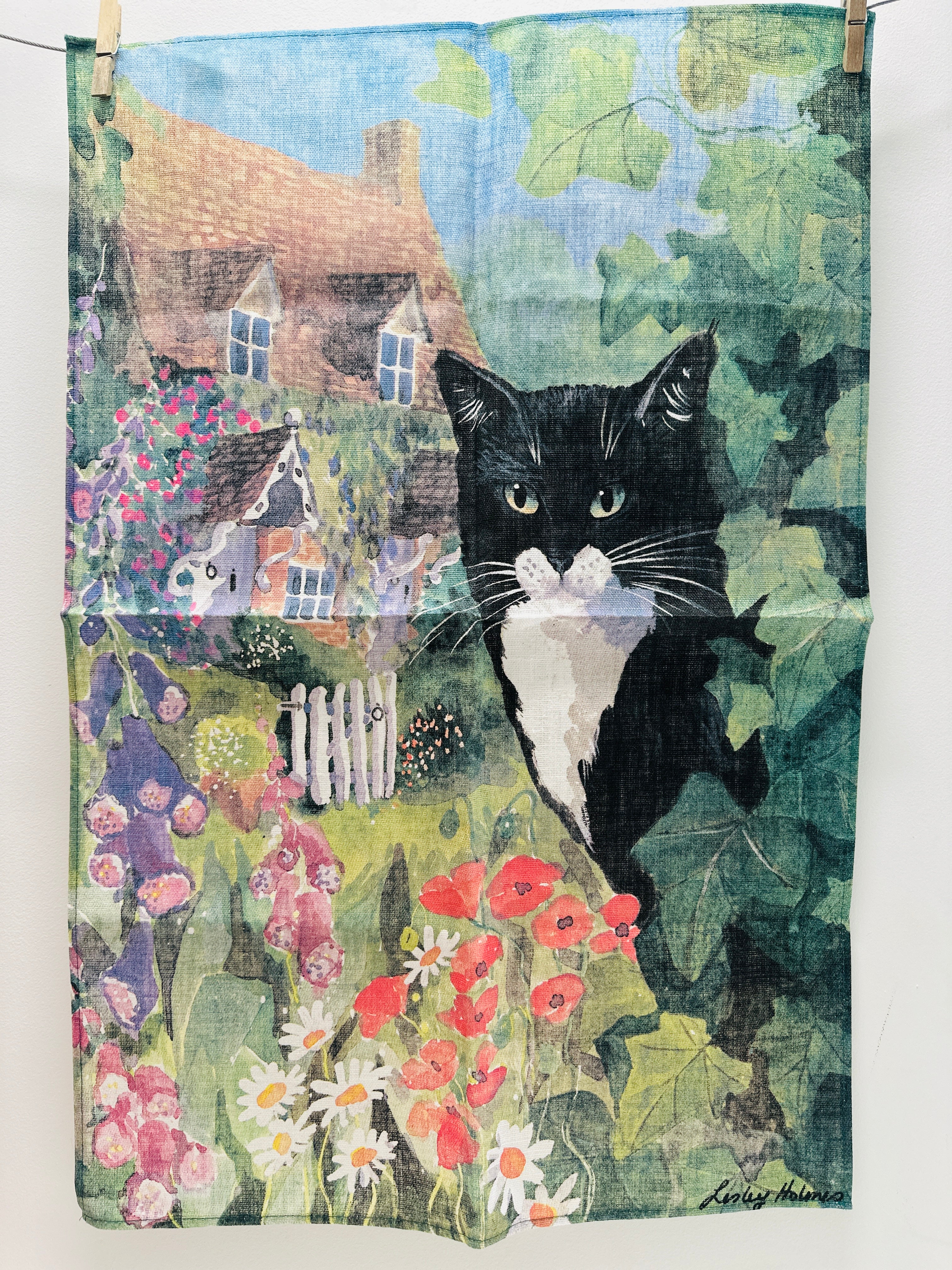 Vintage Tea Towel UNUSED L Holmes Cat