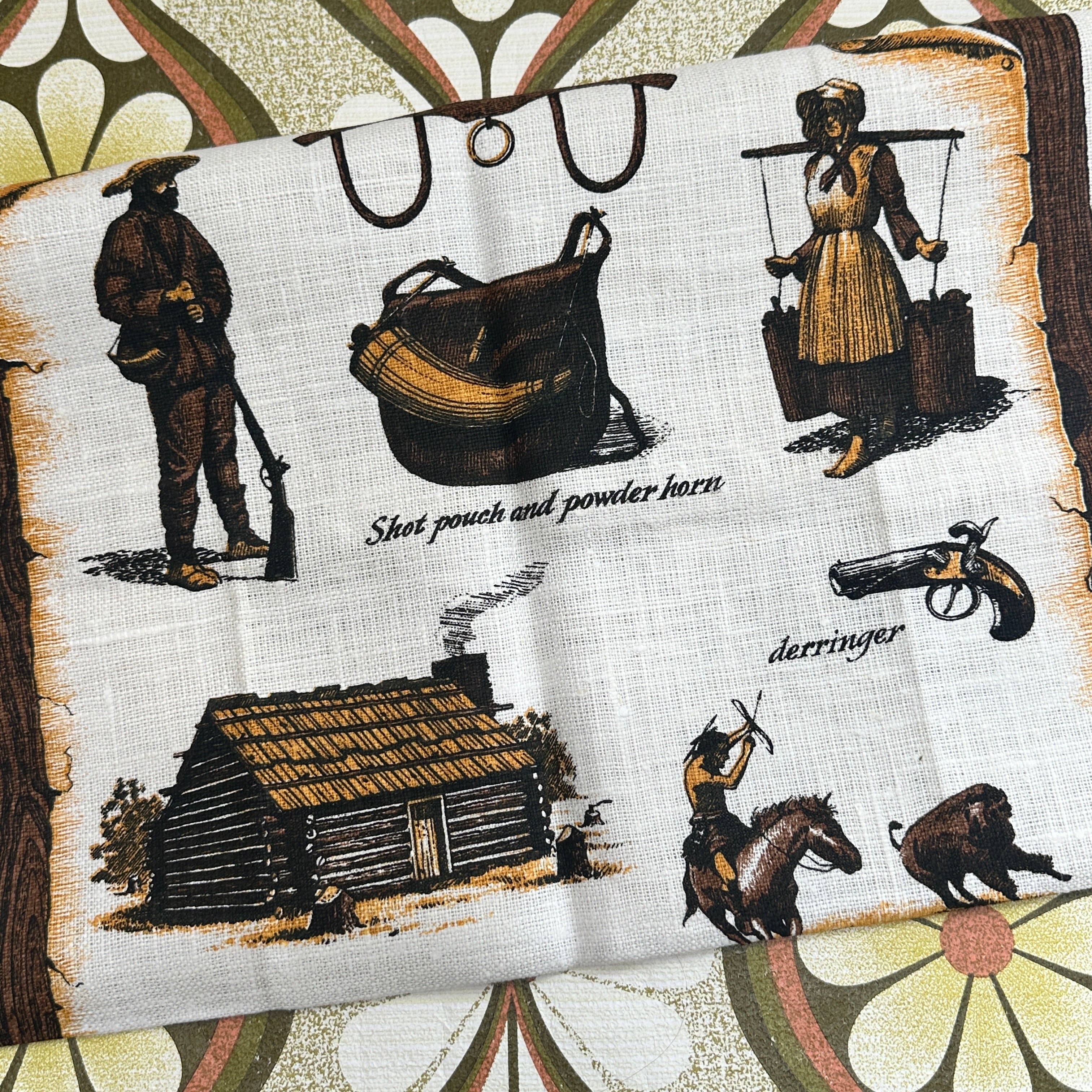 Vintage Tea Towel UNUSED Pioneer Sketchbook