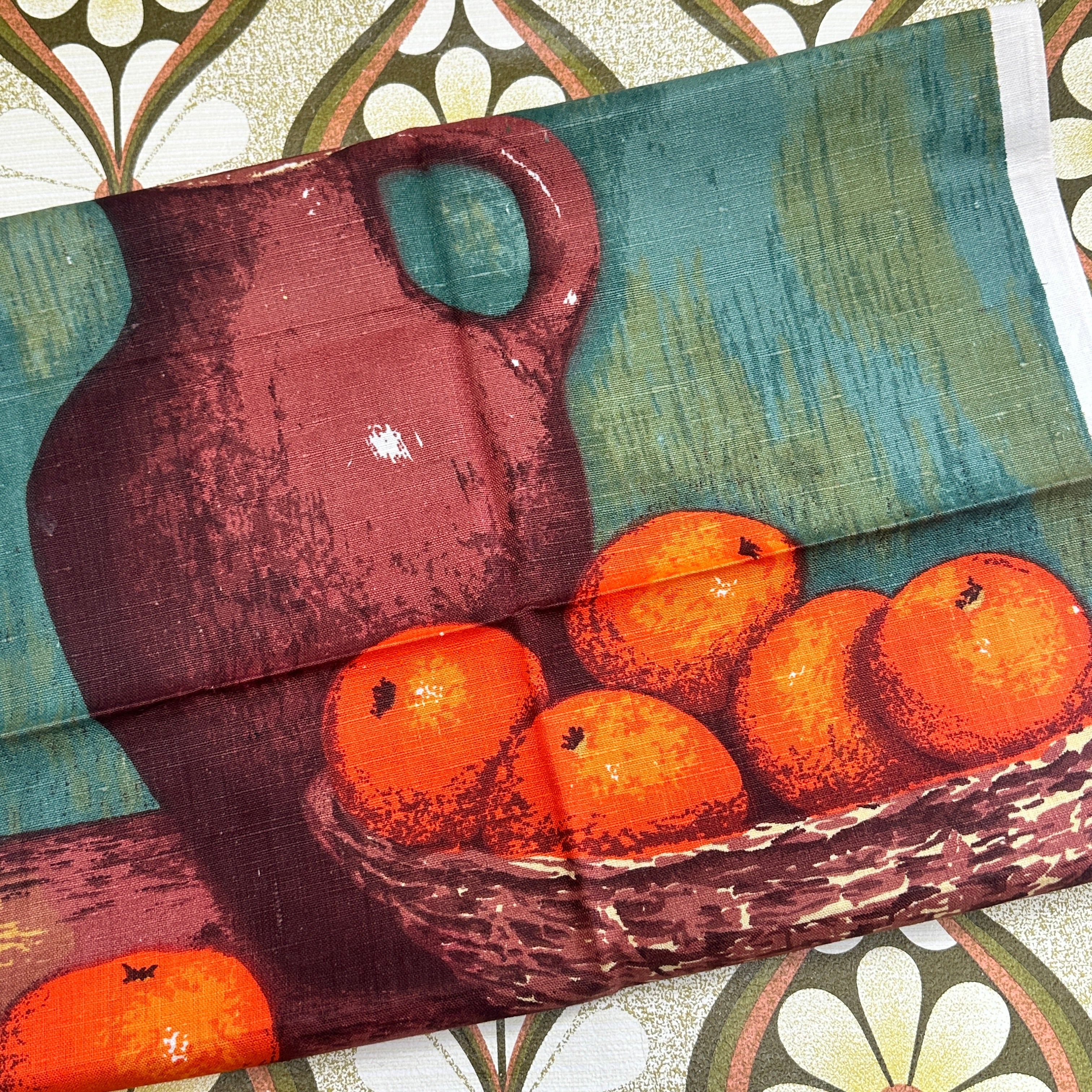 Vintage Tea Towel UNUSED Fast Colours Oranges
