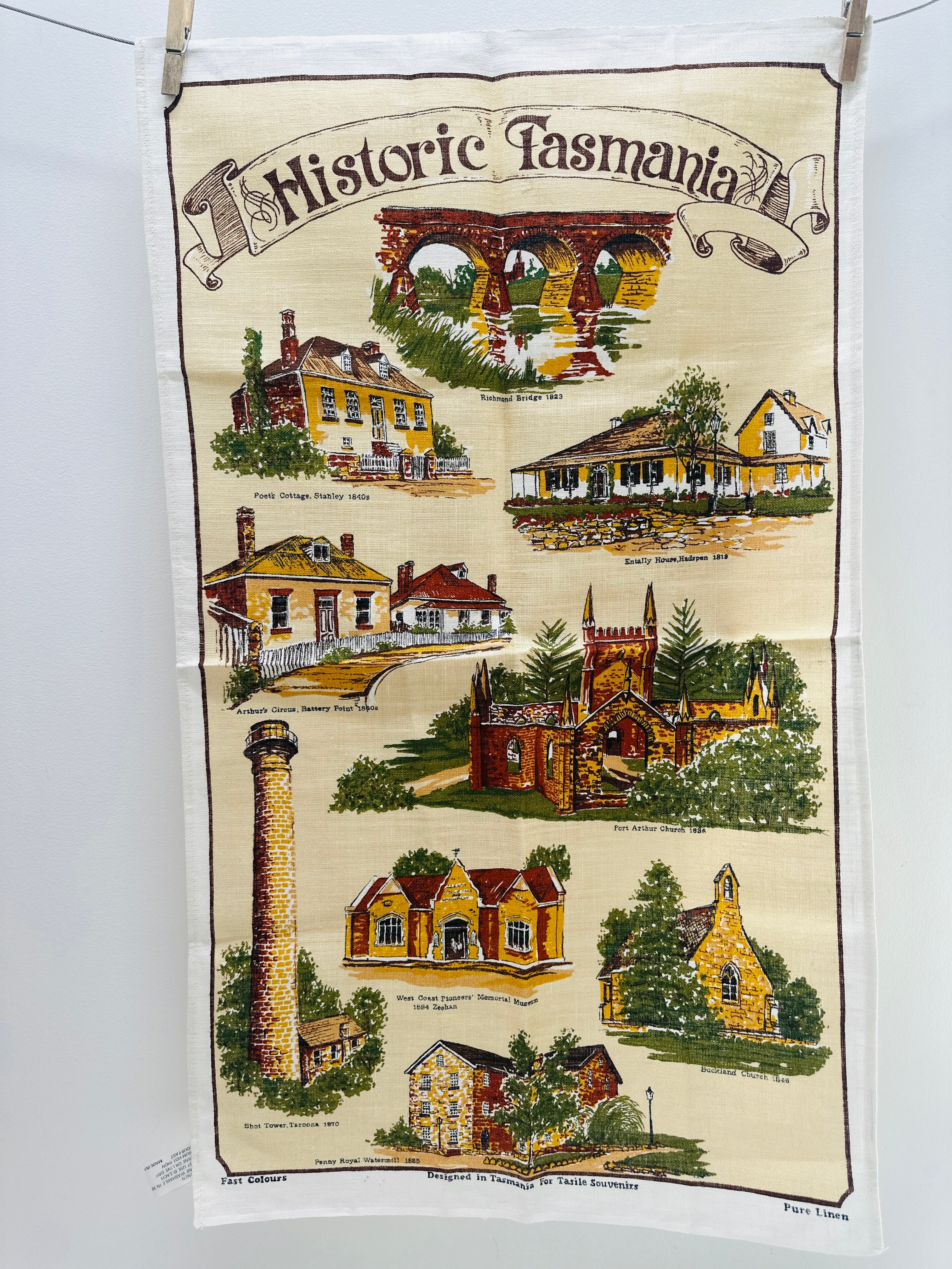 Vintage Tea Towel  Unused  Historic Tasmania
