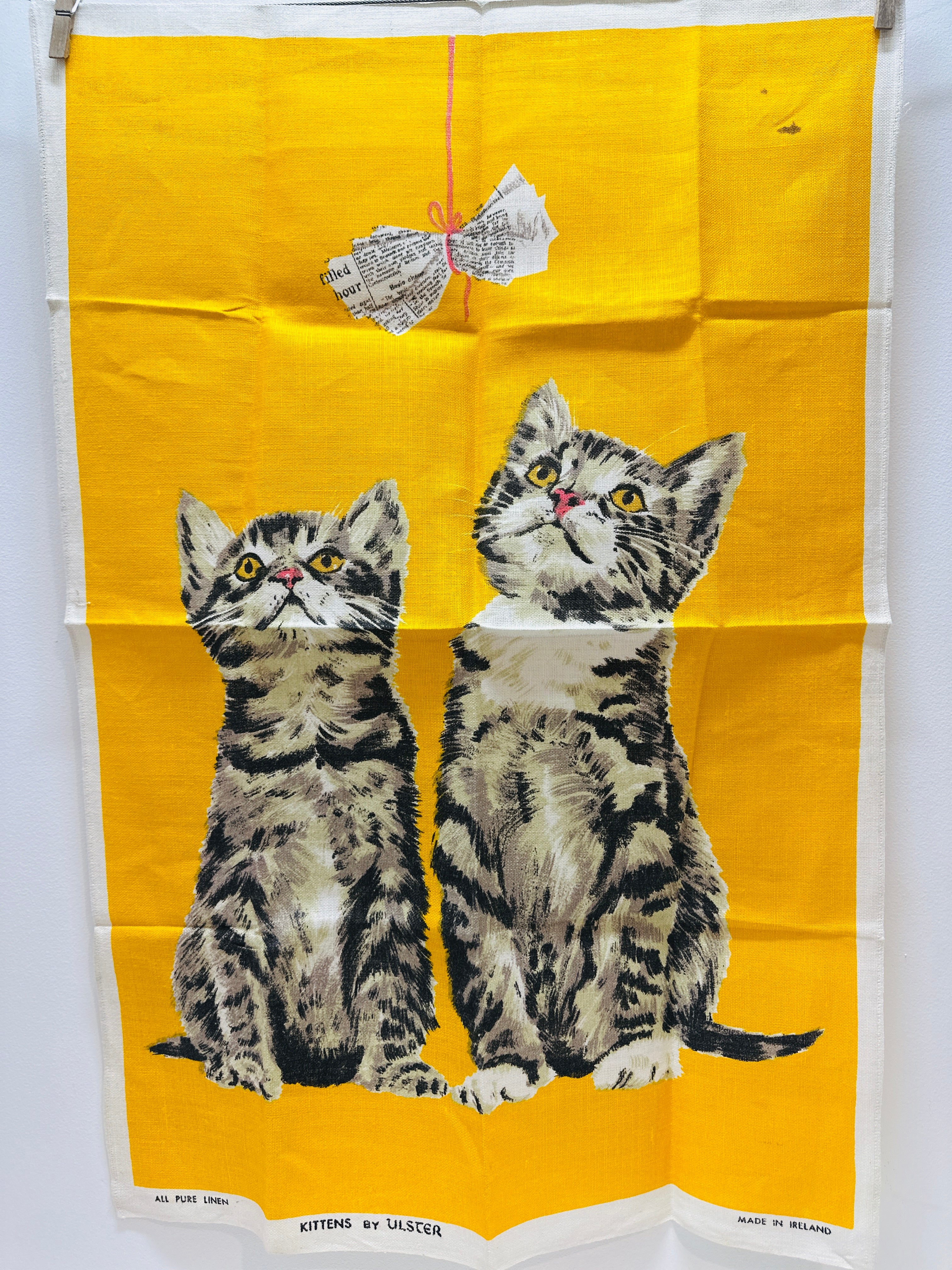 Unused Retro Linen Tea Towel  Kittens ULSTER