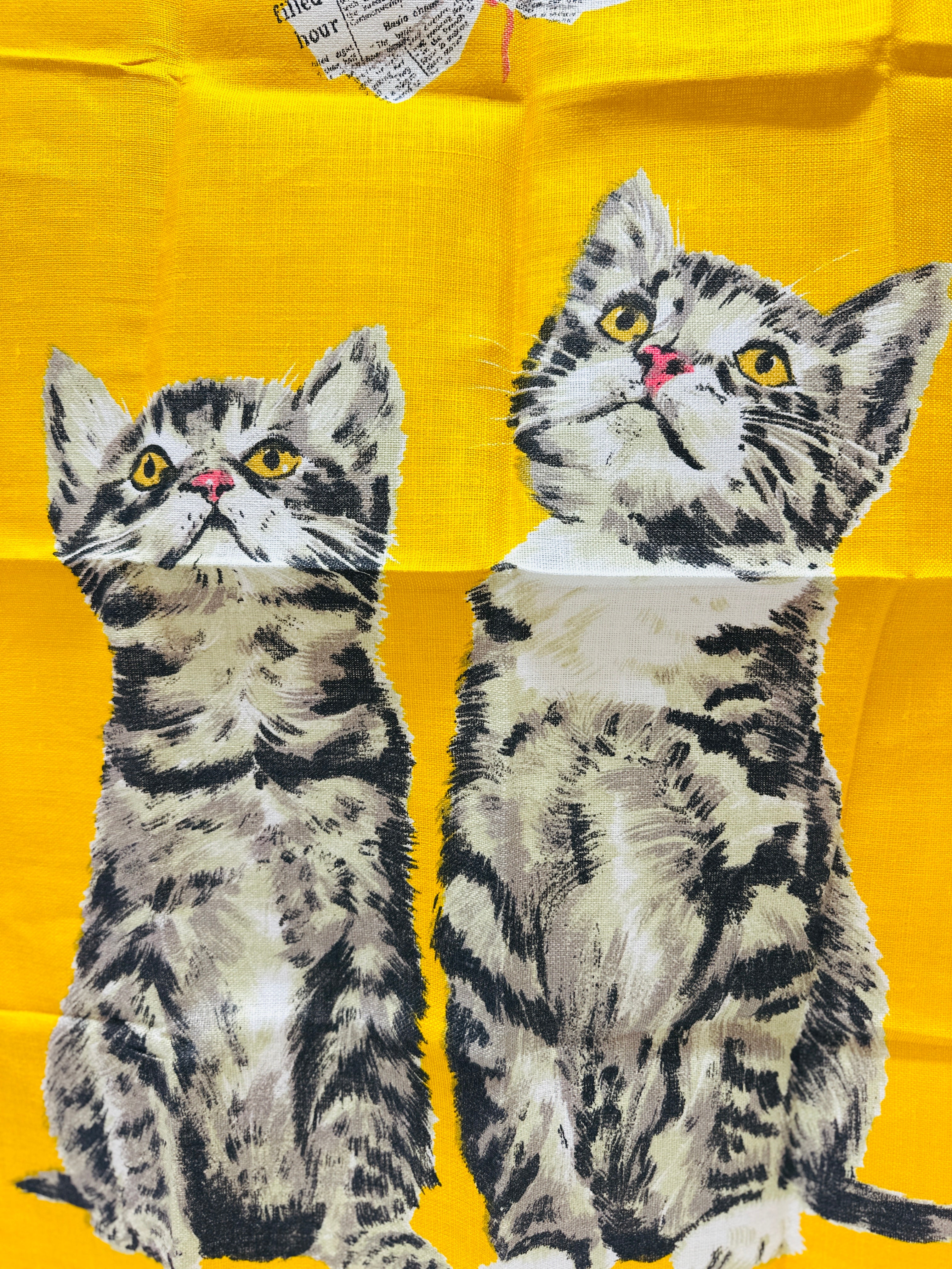 Unused Retro Linen Tea Towel  Kittens ULSTER