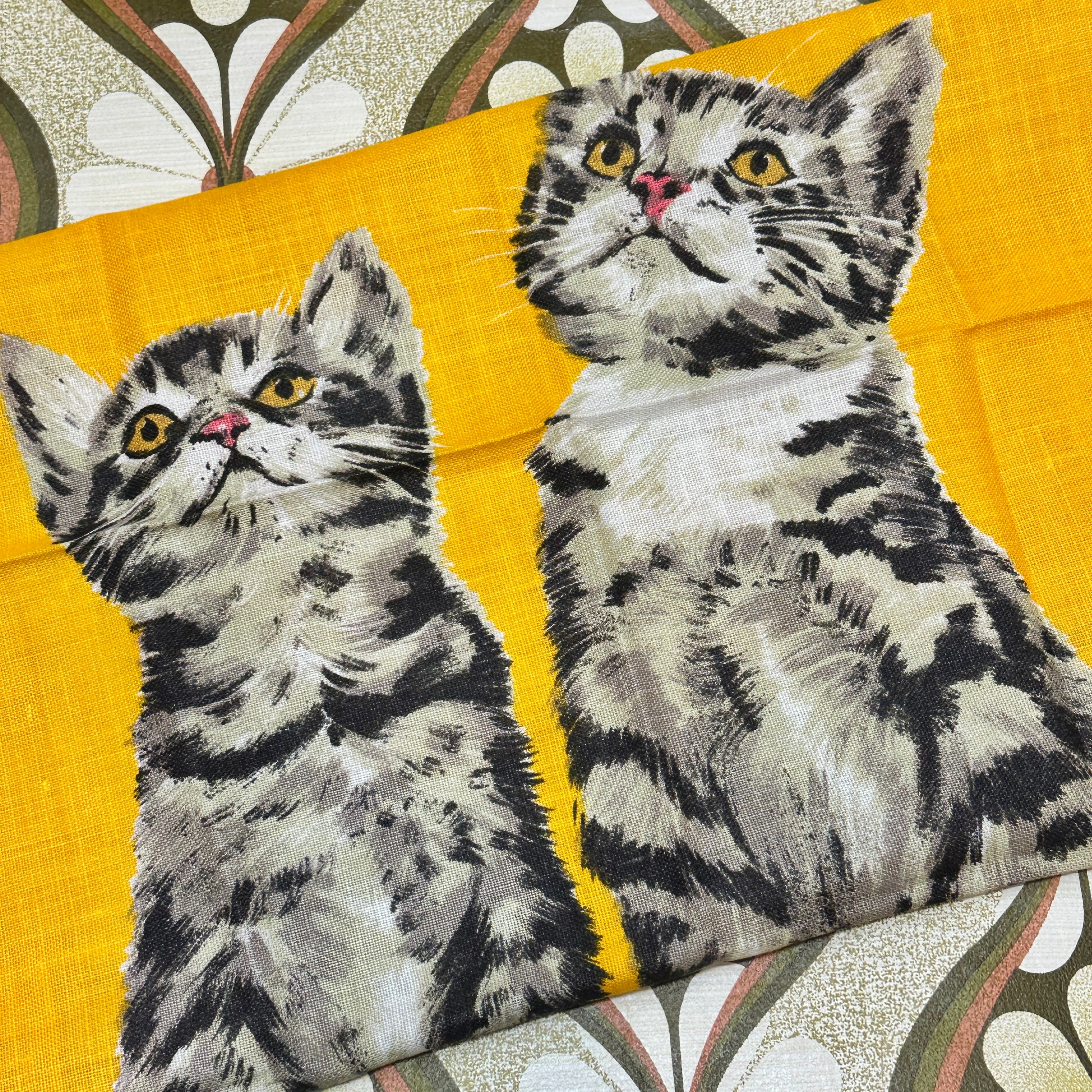 Unused Retro Linen Tea Towel  Kittens ULSTER