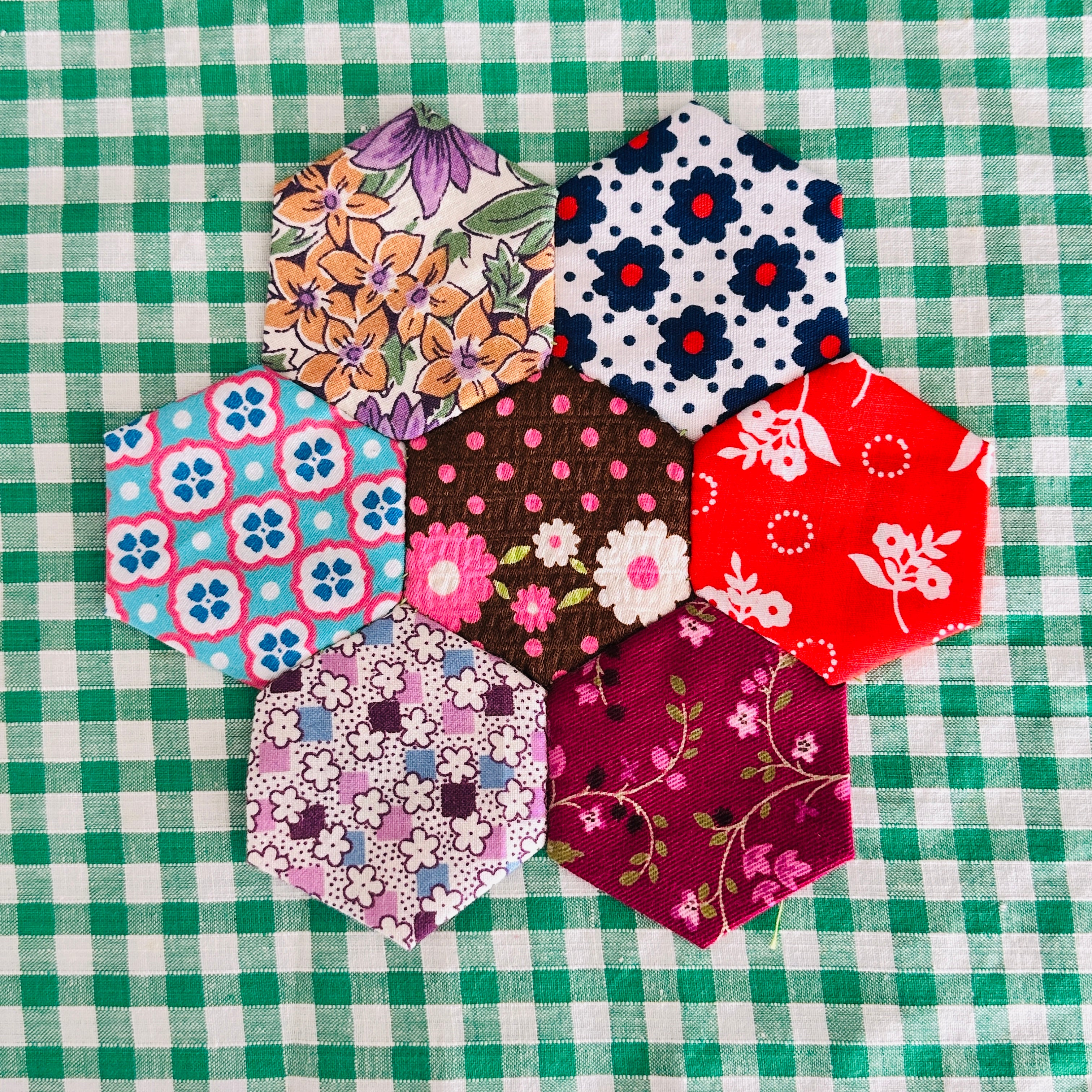 HEXAGON Craft Pack PAIR Vintage Fabric # 2