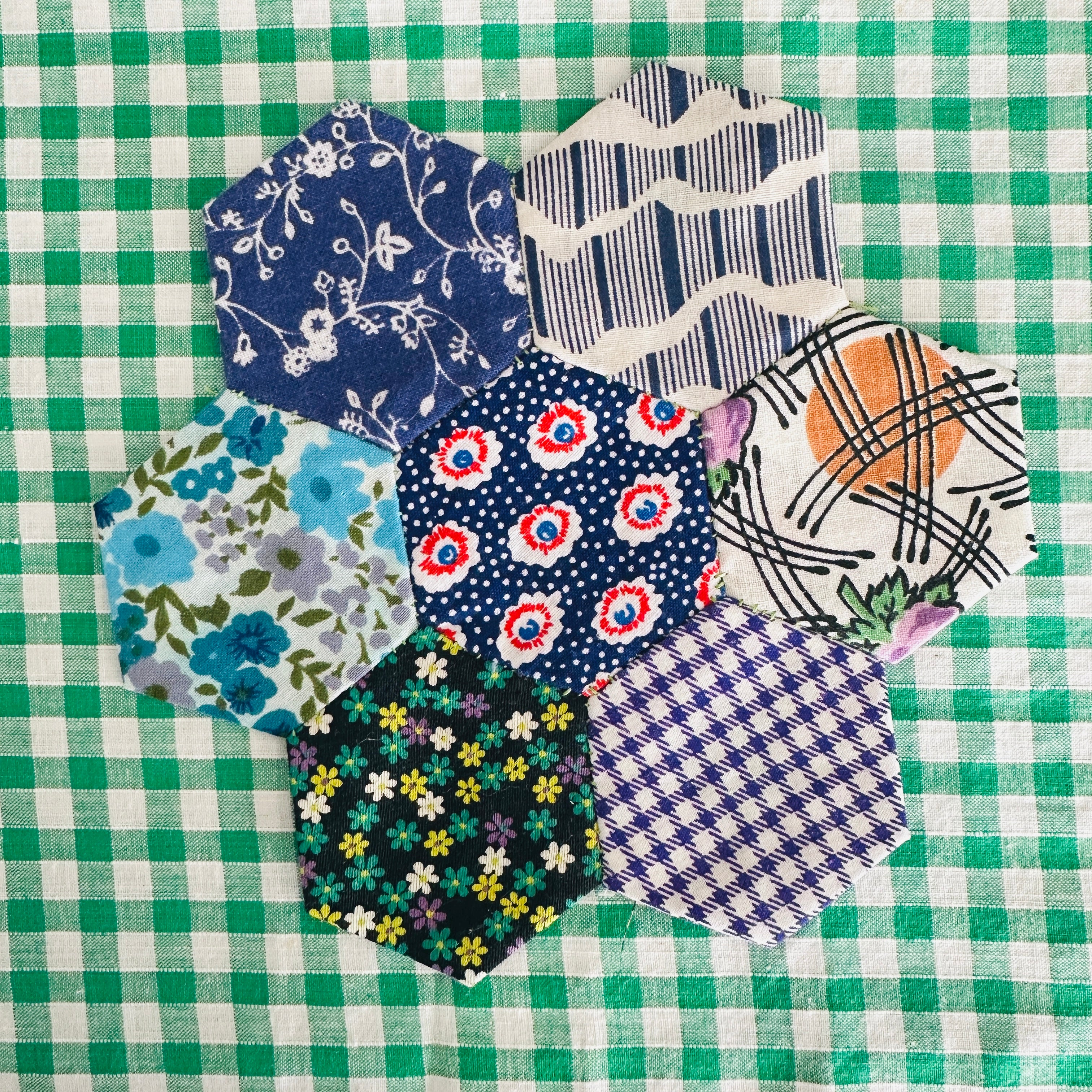 HEXAGON Craft Pack PAIR Vintage Fabric # 4