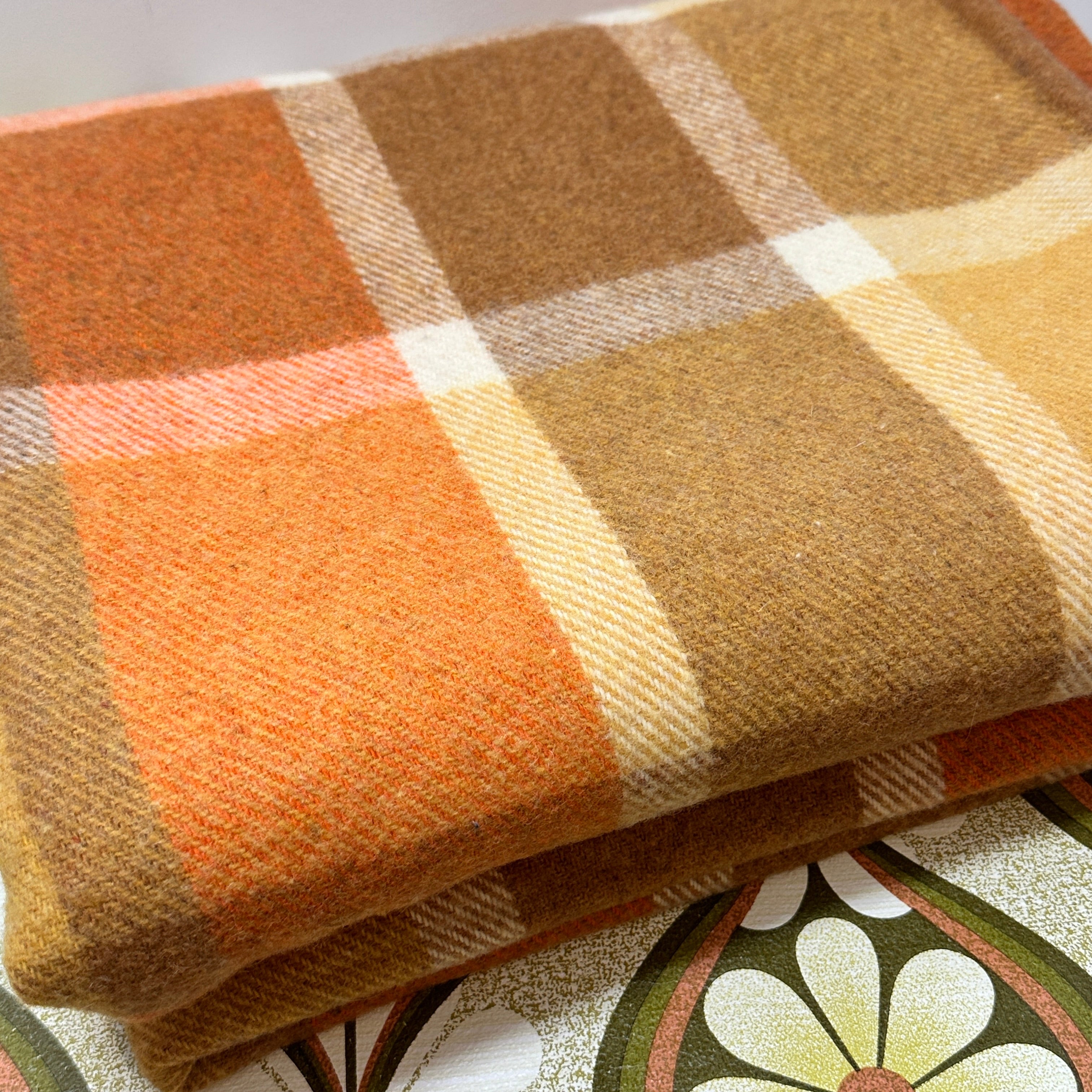 Beautiful Vintage Blanket Orange & Brown