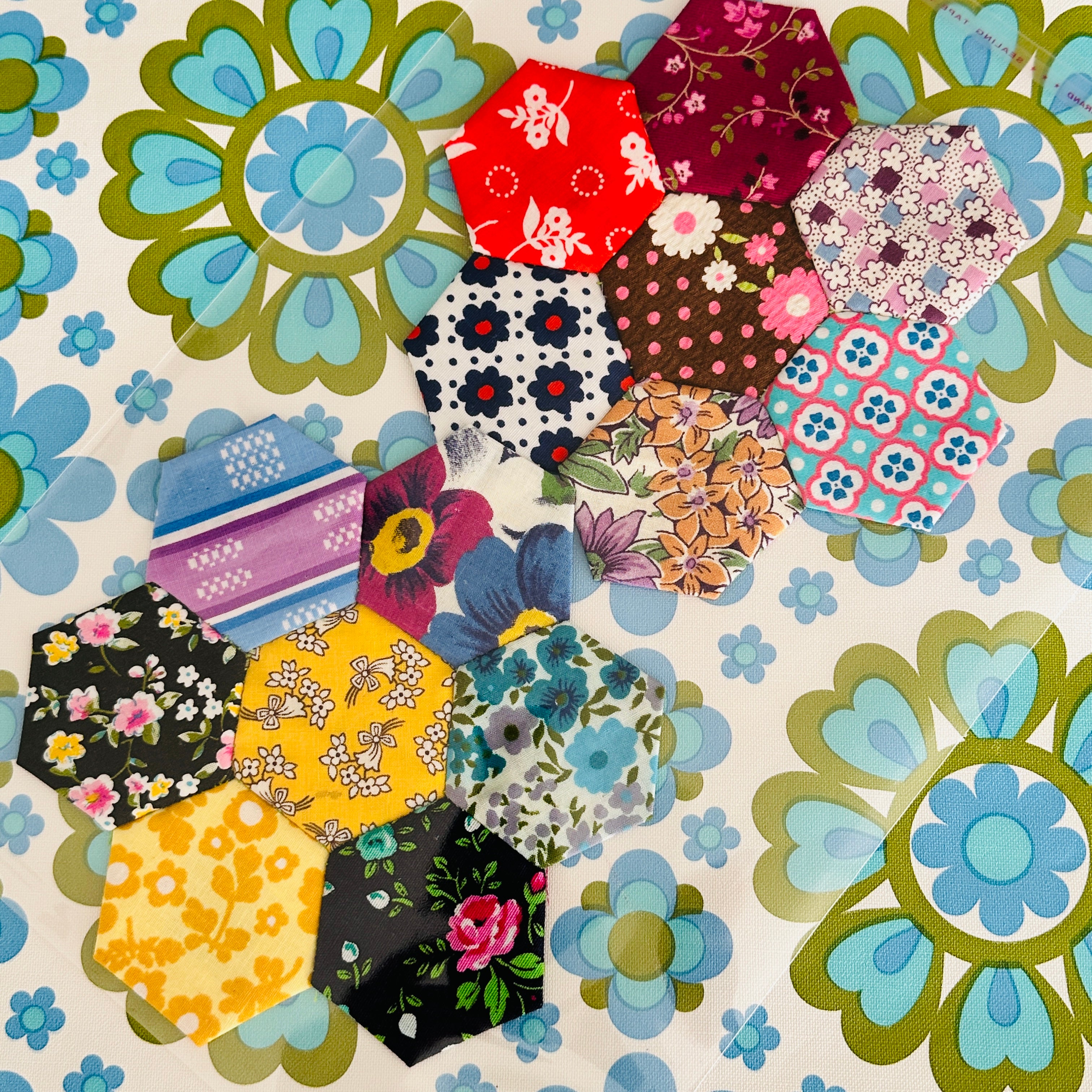 HEXAGON Craft Pack PAIR Vintage Fabric # 2