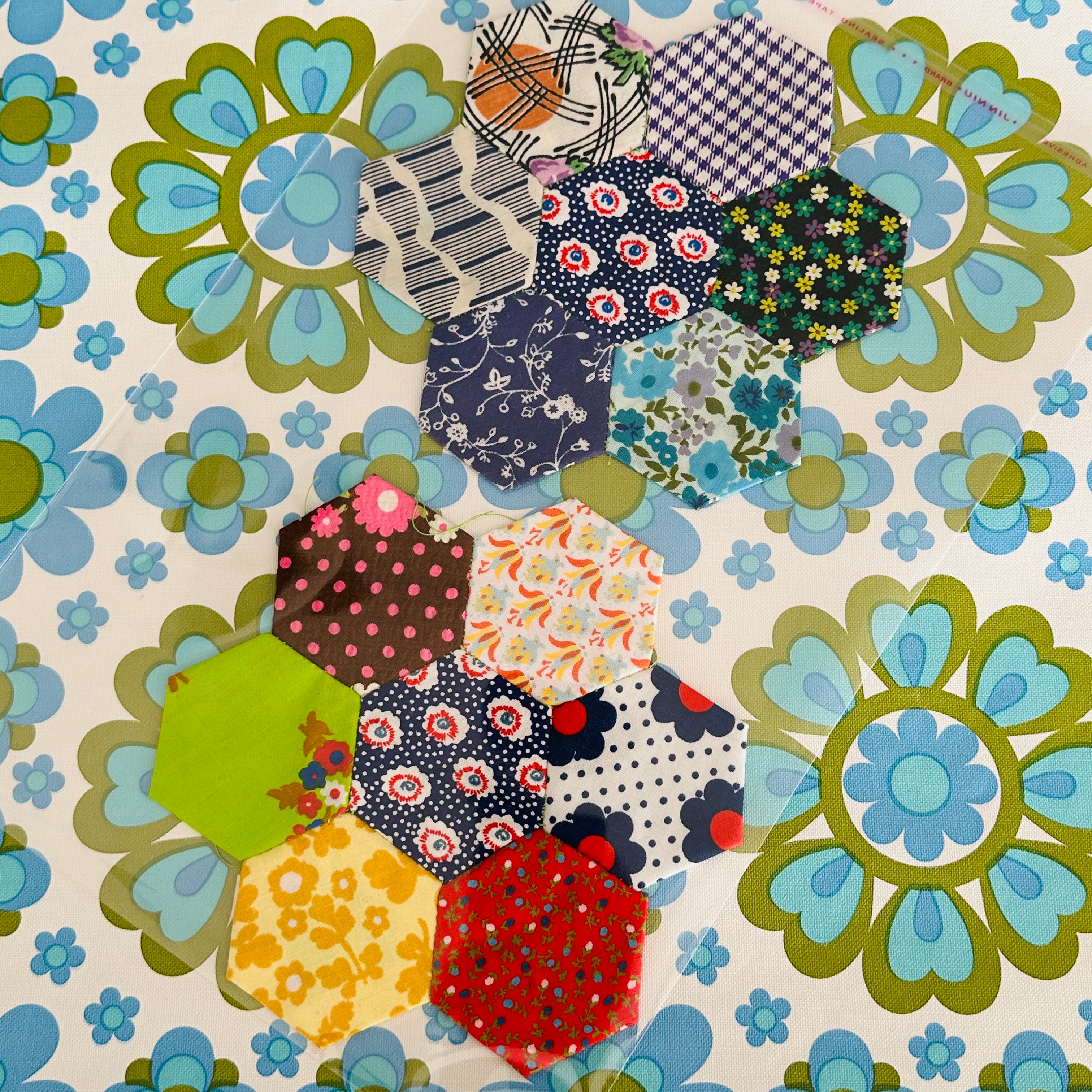 HEXAGON Craft Pack PAIR Vintage Fabric # 4