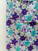 140cms Purple Floral Fabric Bold Pattern Remnant