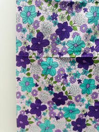 140cms Purple Floral Fabric Bold Pattern Remnant