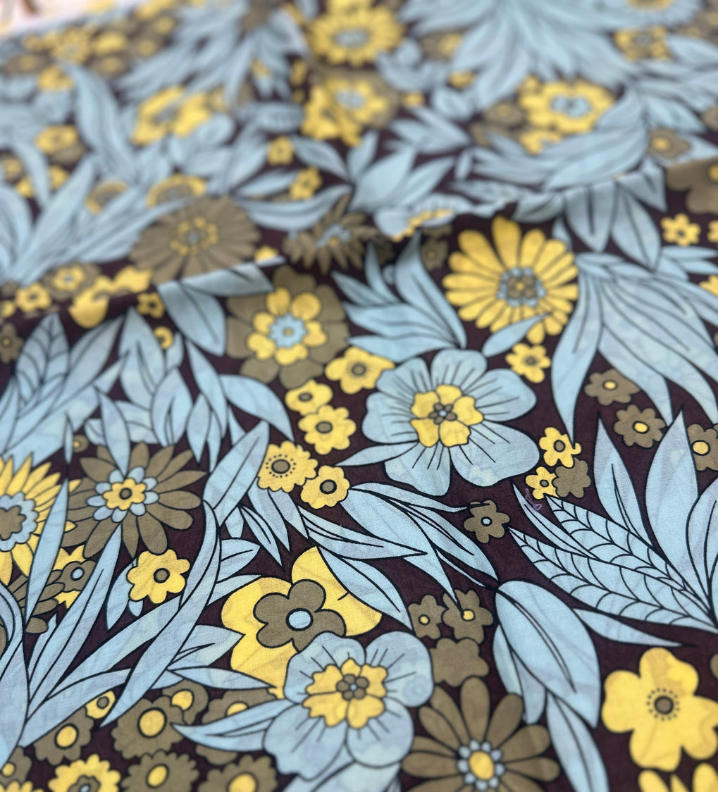 130cms Cute Cotton Floral Fabric Blue & Yellow