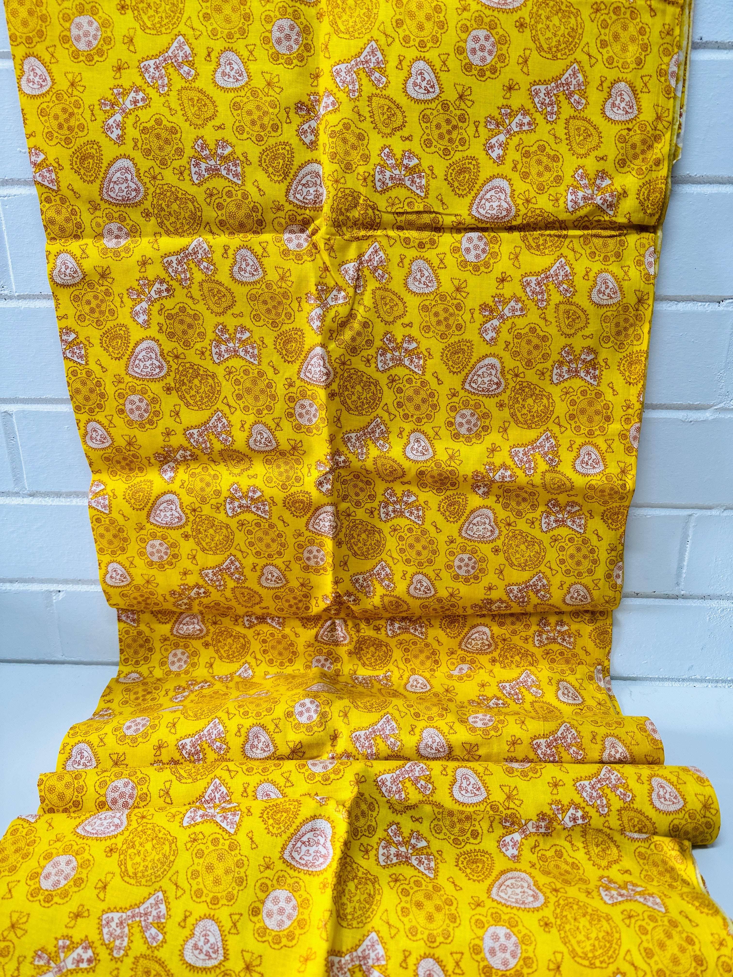 250cms VINTAGE Bright Yellow Cotton Fabric