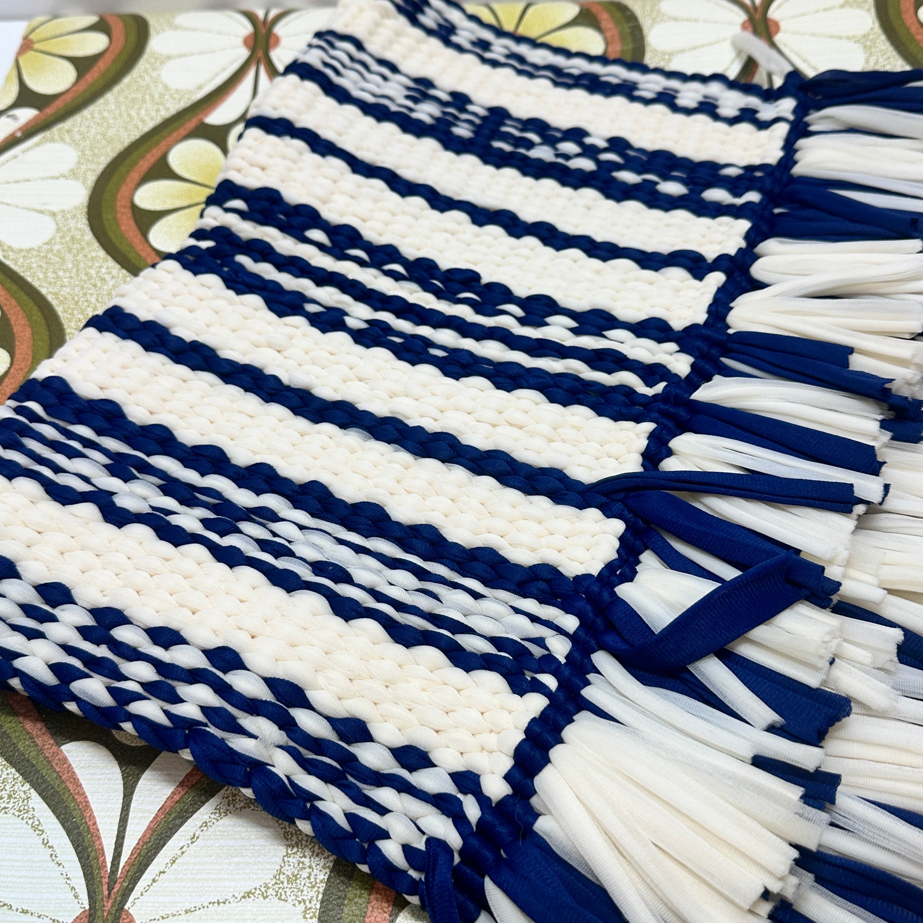 Handmade Navy & Cream Door Mat Rug