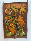 Retro Brown Floral Tea Towel UNUSED