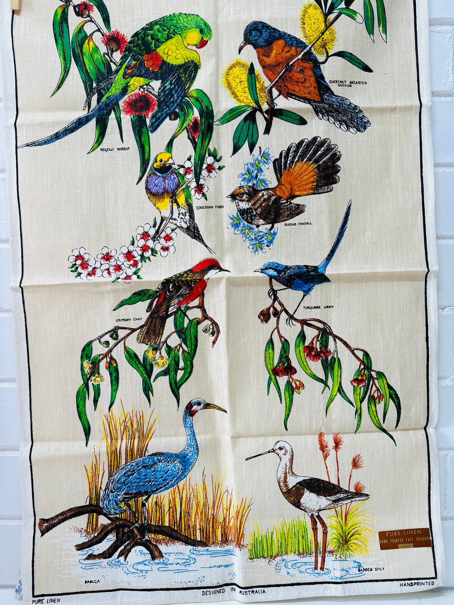 Birds of Australia Vintage UNUSED Tea Towel