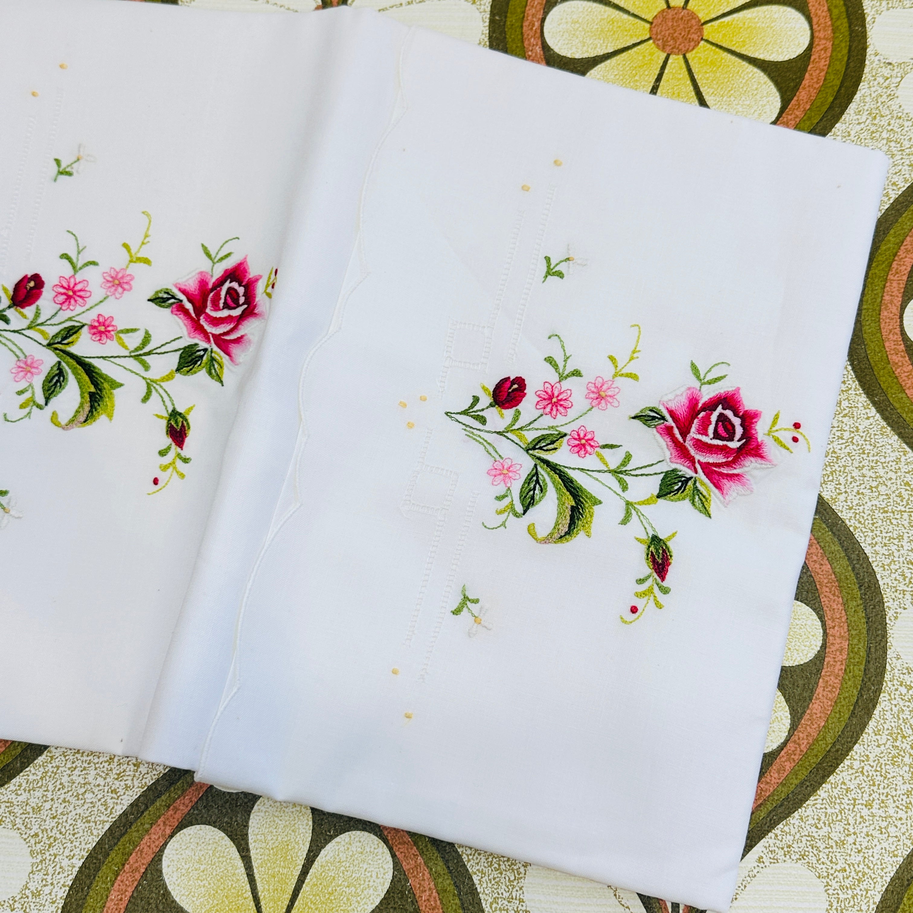 BRAND New Pair Pillow Cases Embroidered Vintage